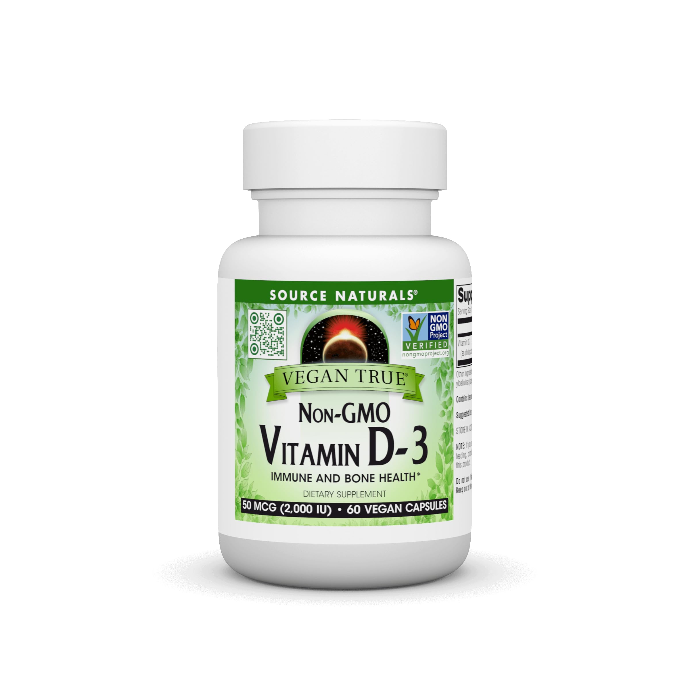 Source Naturals Vegan True, Non-GMO Vitamin D-3, Dietary Supplement for Immune and Bone Health*, 2,000 IU - 60 Capsules