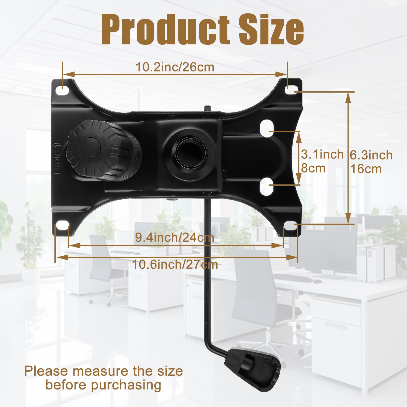 YAYODS Pièces de rechange pour chaise de bureau, 226,8 kg, mécanisme de contrôle d'inclinaison pivotant, trous de montage de 15,9 x 25,9 cm, base pivotante inclinable, noir