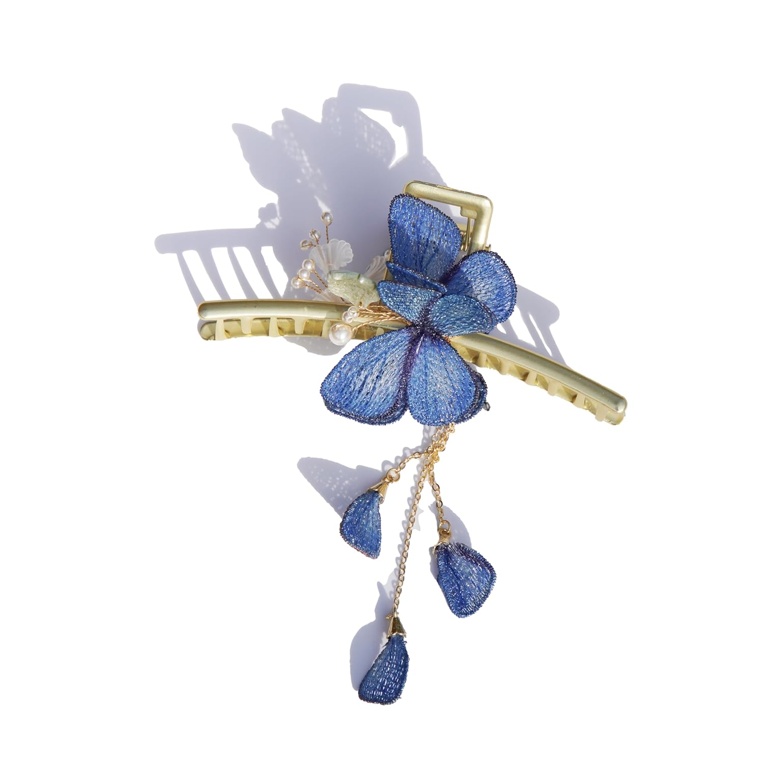 Jewelry Blossom Butterfly Large Hair Claw with Tassel, 4.5 Inch, Pink, Crystal Embellished, Hair Decorations, Updo Hair Claw Clips, Gifts for Her, Romantic Hairstyle