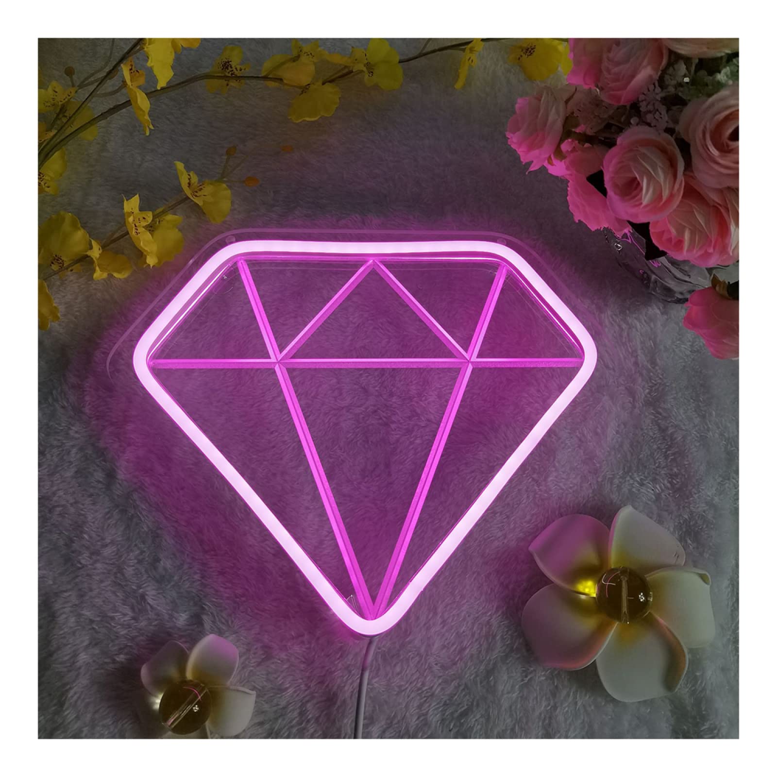Creative Neon Lamp Light Up Sign|Dimmable LED Neon Signs For Wall Decor|USB Powered Neon Lights Sign For Birthday Wedding Festival Party Decor,Pink - Diamond Shape