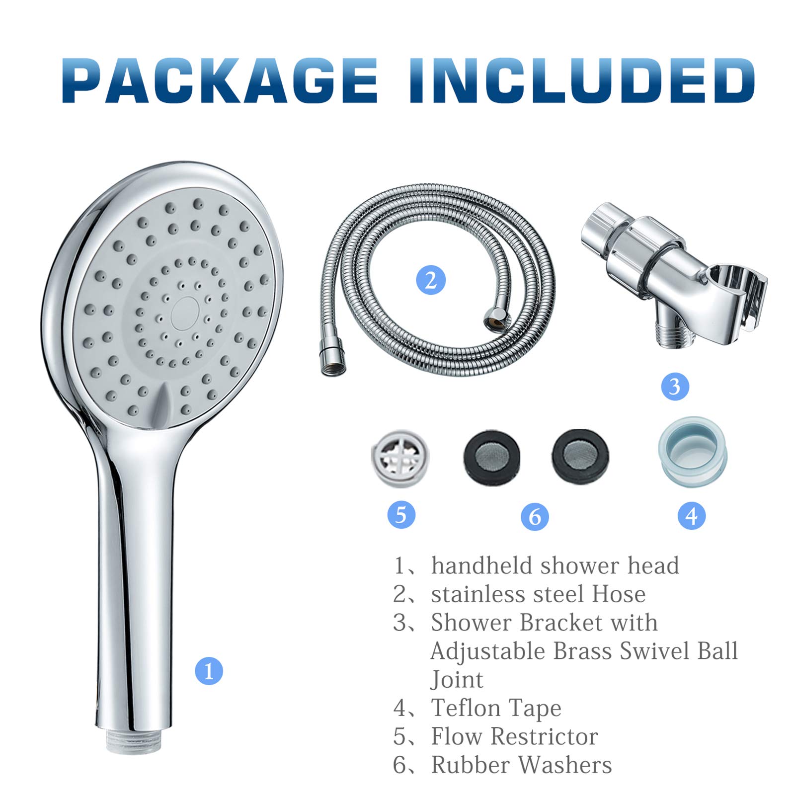 High Pressure Shower Head with Handheld, 5 Functions Shower Head Hand