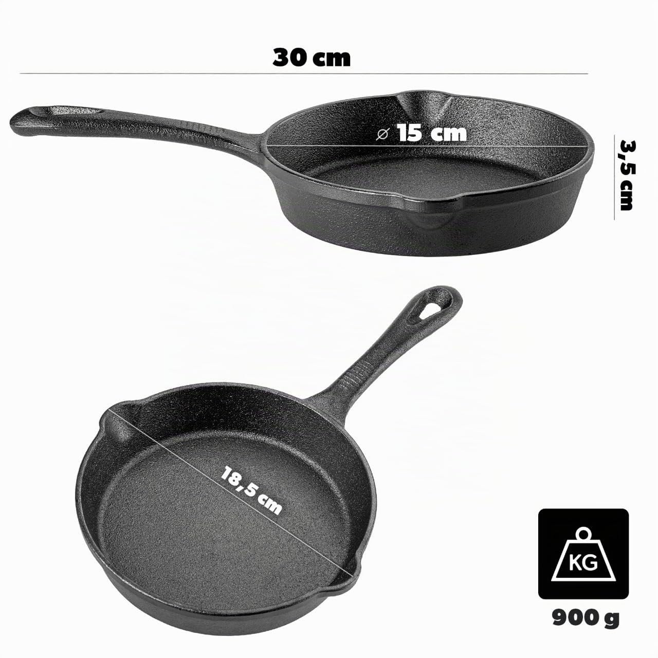 KADAX Sartén de hierro fundido de 15 cm, sartén de hierro fundido, apta para inducción y horno