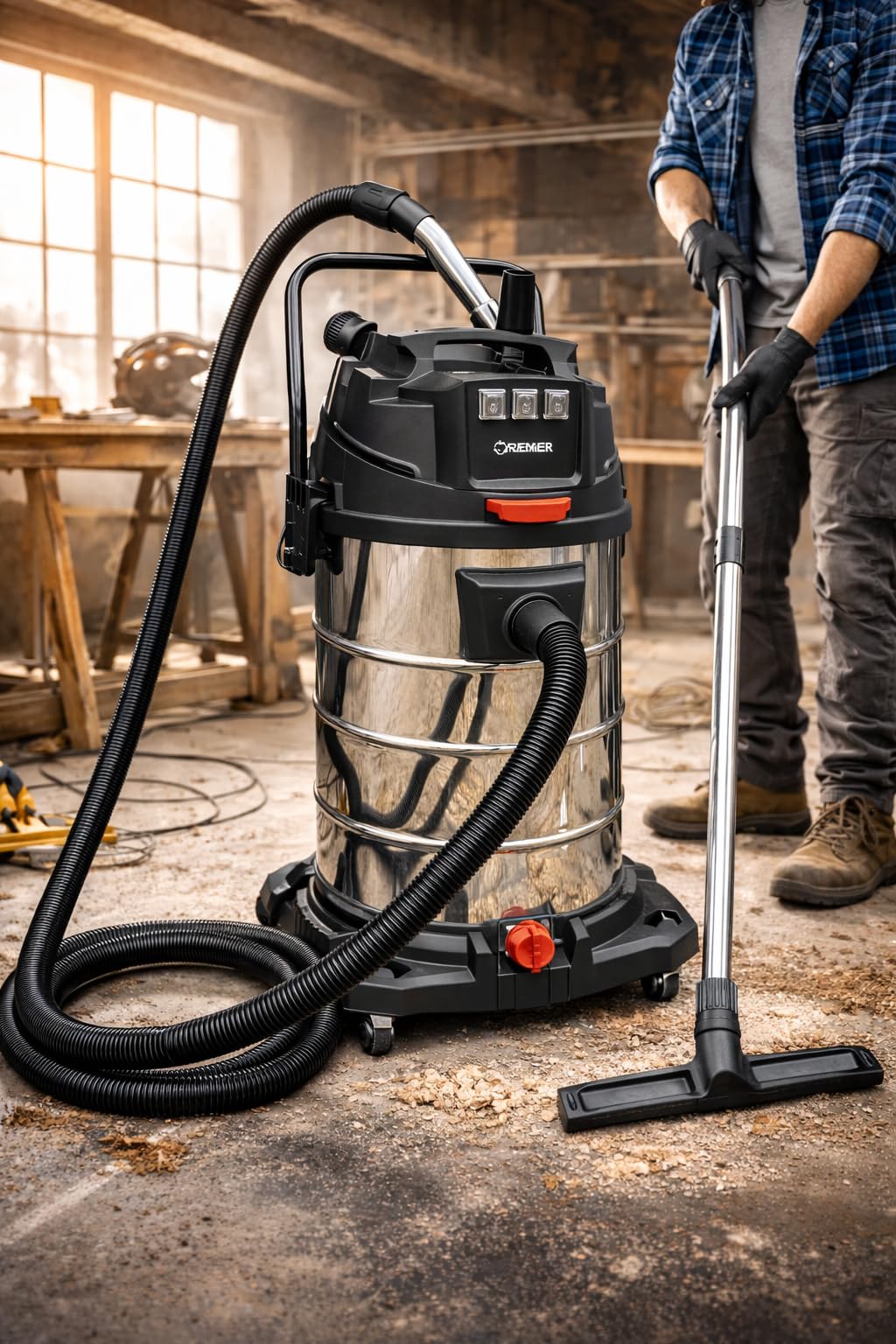 Industriesauger 3000W 100 Liter Edelstahl Behälter Industriestaubsauger | Staubsauger mit 3 Saugmotoren je 1000 Watt | Nasssauger für Baustelle Nass Trocken Sauger Industrie Gewerbe Baustellensauger