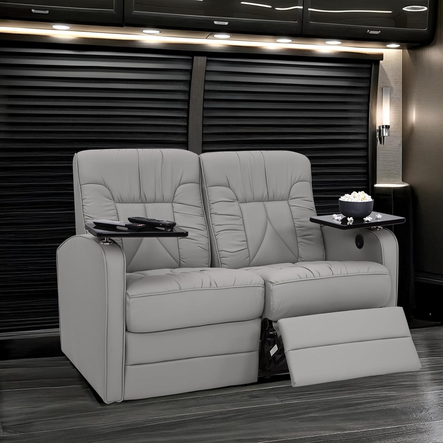 De Leon RV Loveseat, Ultimate Leather, Heat and Massage, Power Recline, Ash