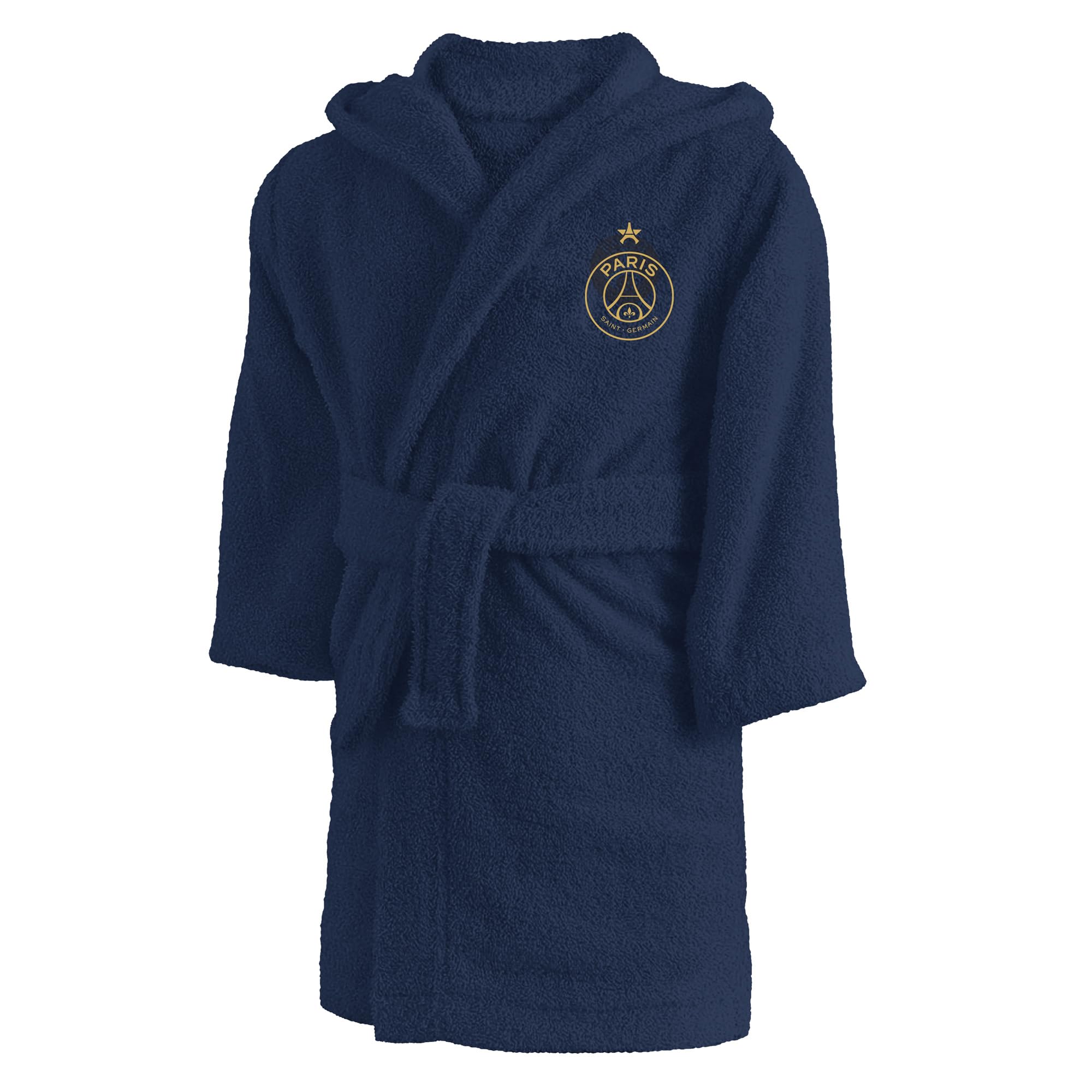 OMYDREAM PSG Vainqueurs Peignoir Enfant | 100% Coton Bouclette | Brodé Cœur & Dos | Avec Capuche | 1 Poche | Bleu