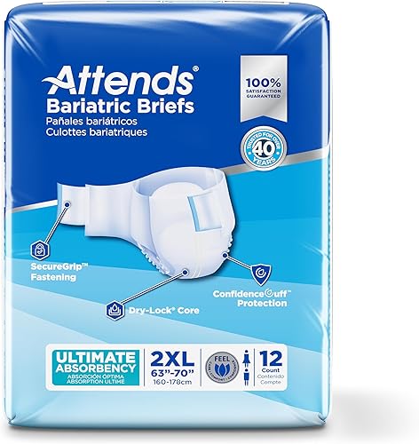 Miniatura 2 de Attends Calzoncillos desechables para incontinencia bariátrica, XXL, cintura de 63 a 70 pulgadas con cierres de pestañas, máxima absorción y