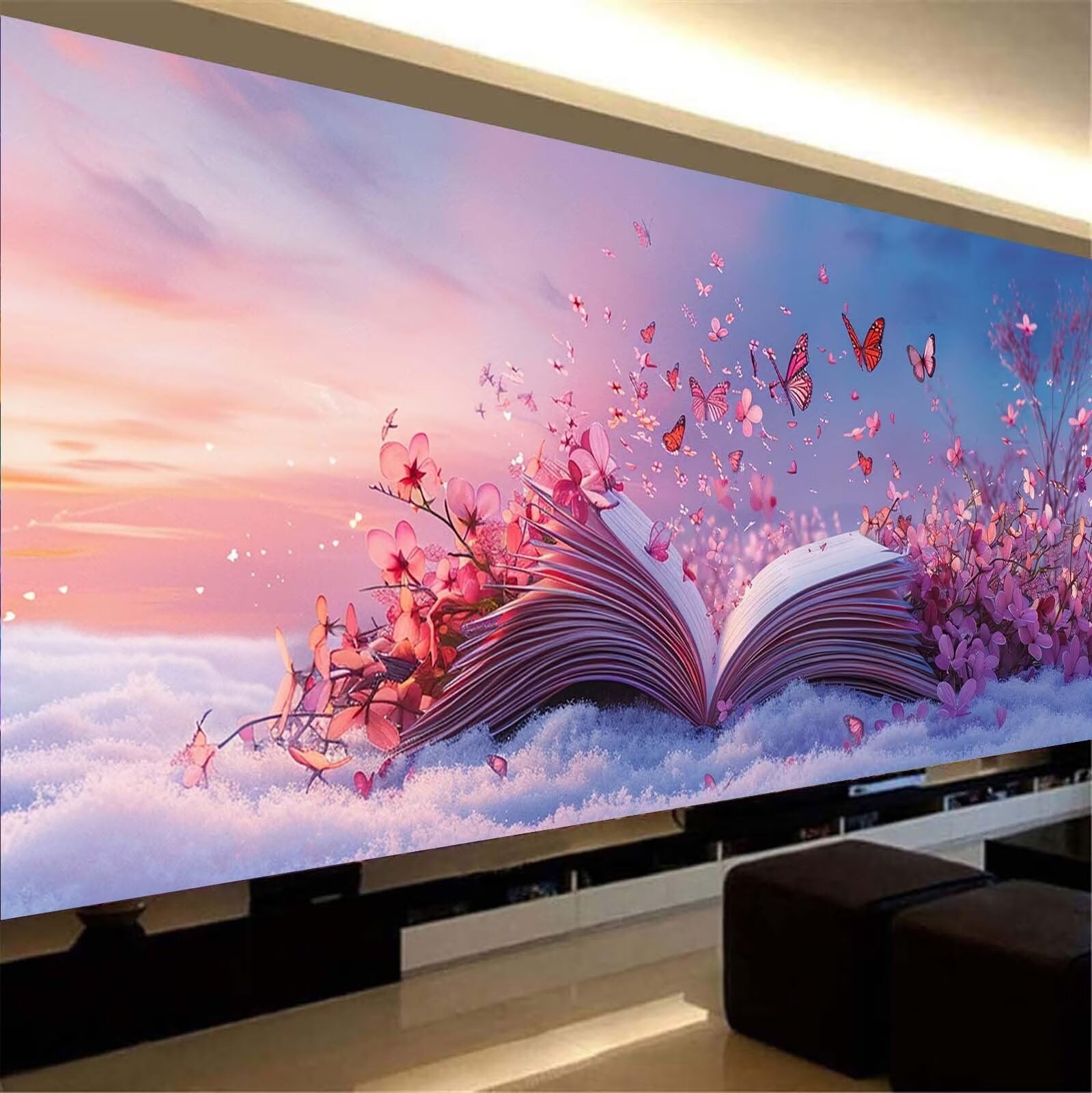 5D DIY Diamond Painting, Offenes Buch Diamond Painting XXL Erwachsene Groß 60x140cm, Diamond Art Blumensprache Diamant Painting Bilder Kinder Anfänger, Dimondpaintin Geschenke für Frauen, Wand Deko