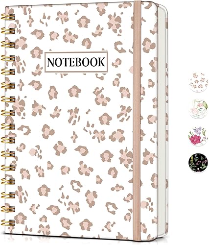 Miniatura 28 de Cuaderno de espiral A5, encuadernado, tapa dura, unisex, papel de 3.53 oz/m², rayas universitarias, para diario, escribir y tomar notas, 5.75 x 8.38