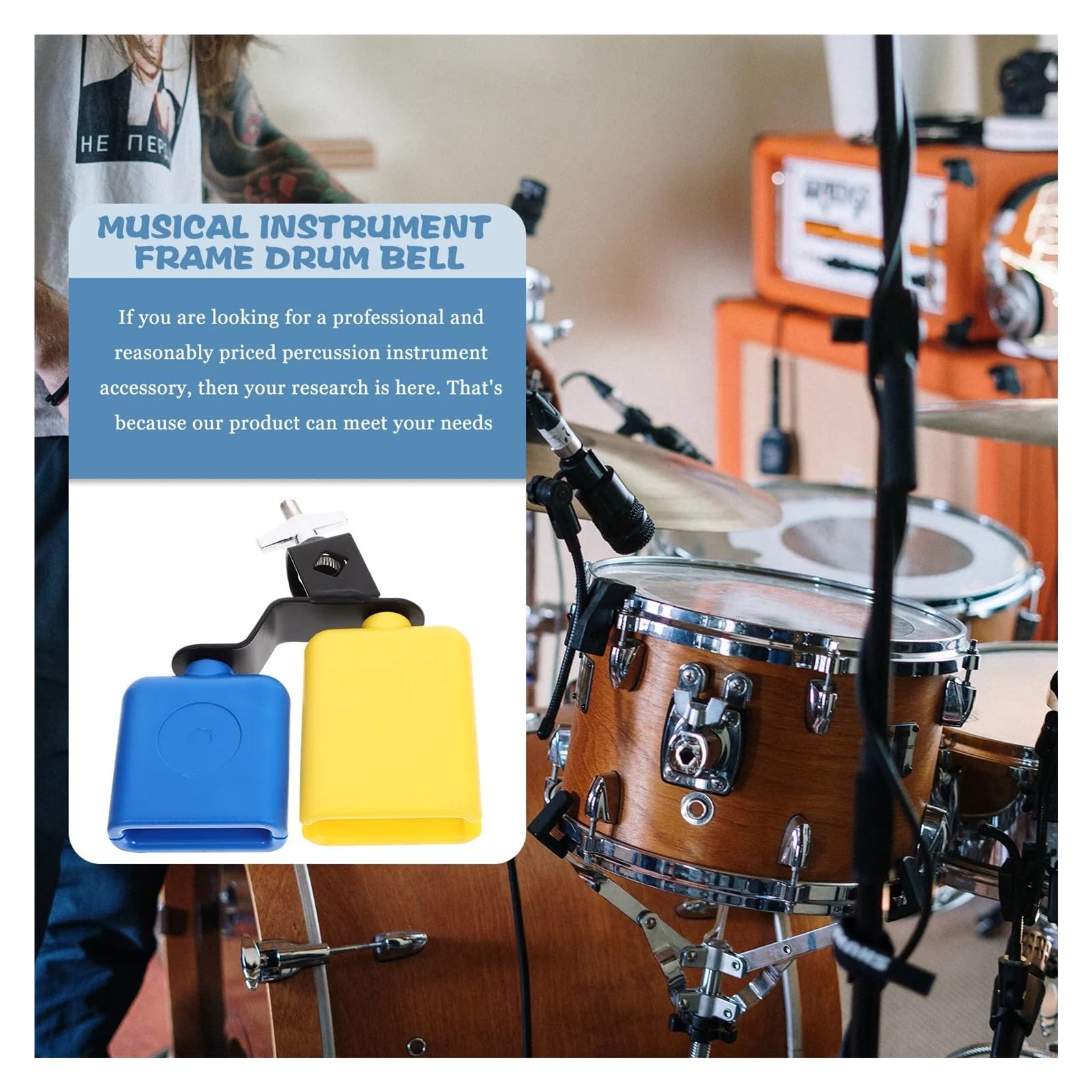 Tambor De Percusión Manual De Metal ABS Con Doble Cencerro