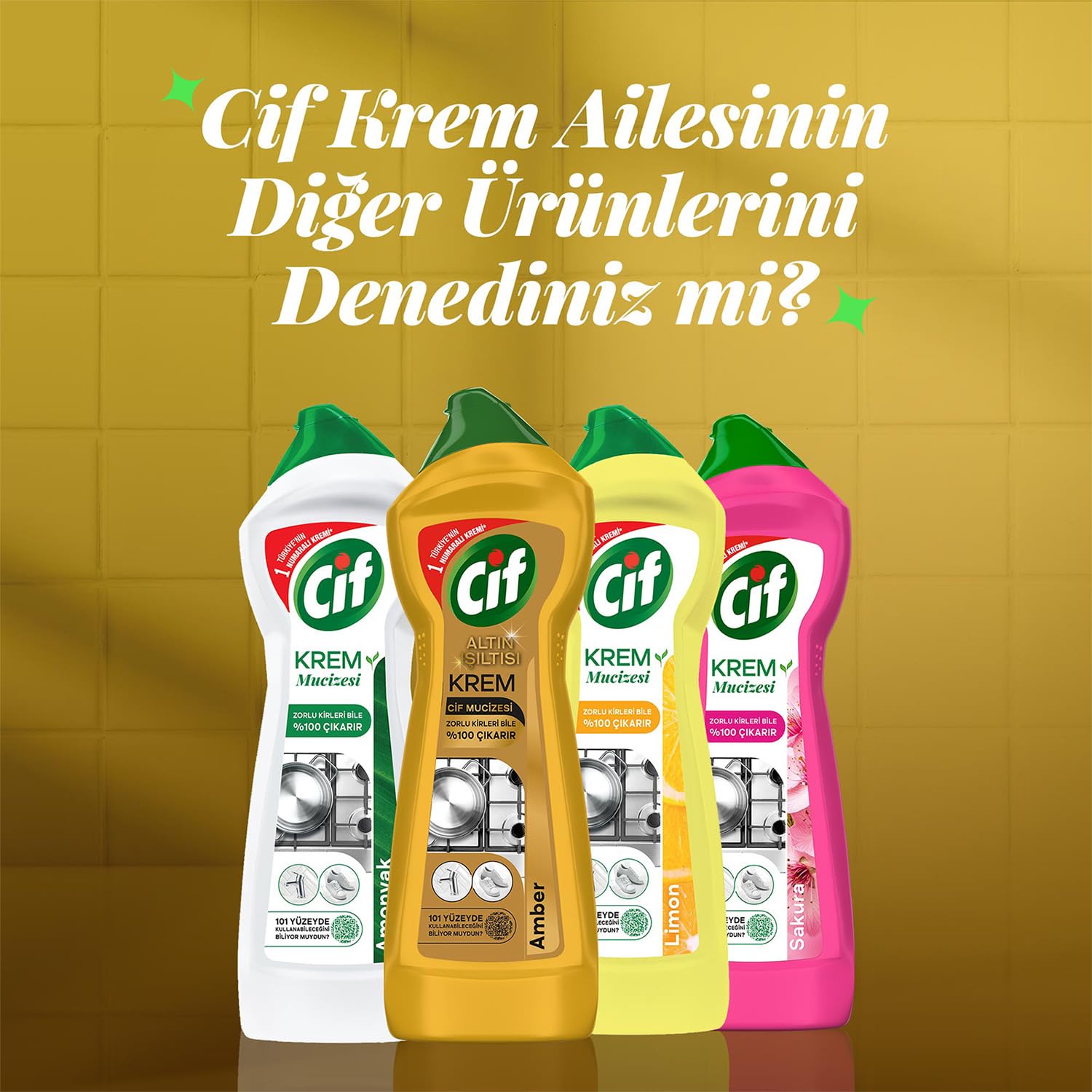 Cif Krem Yüzey Temizleyici Altın Işıltısı Amber Kokulu 750 ml