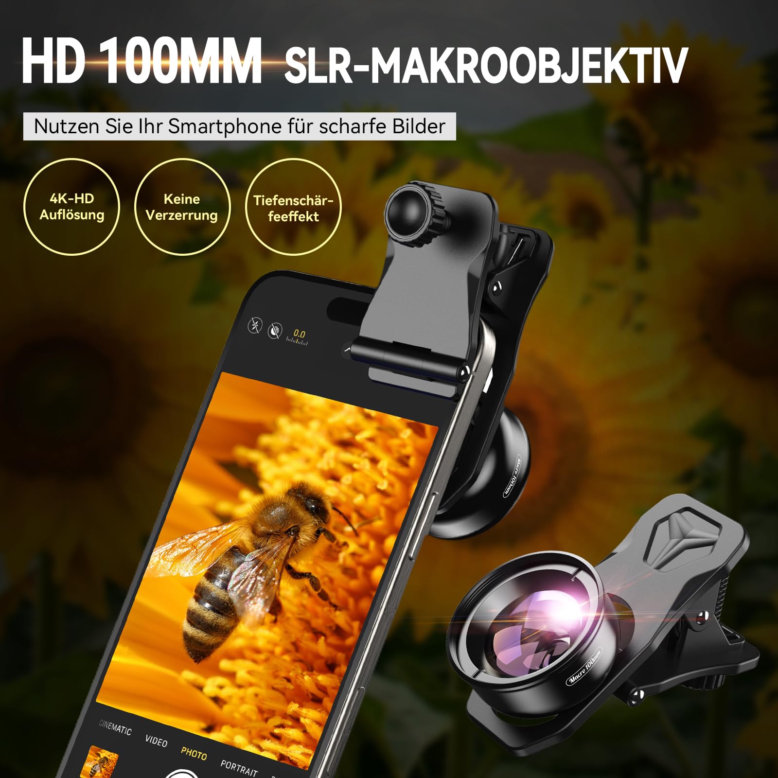 APEXEL Professionelles Makro-Fotoobjektiv für Dual-Objektiv/Einzelobjektiv, iPhone, Pixel, Samsung Galaxy Smartphones