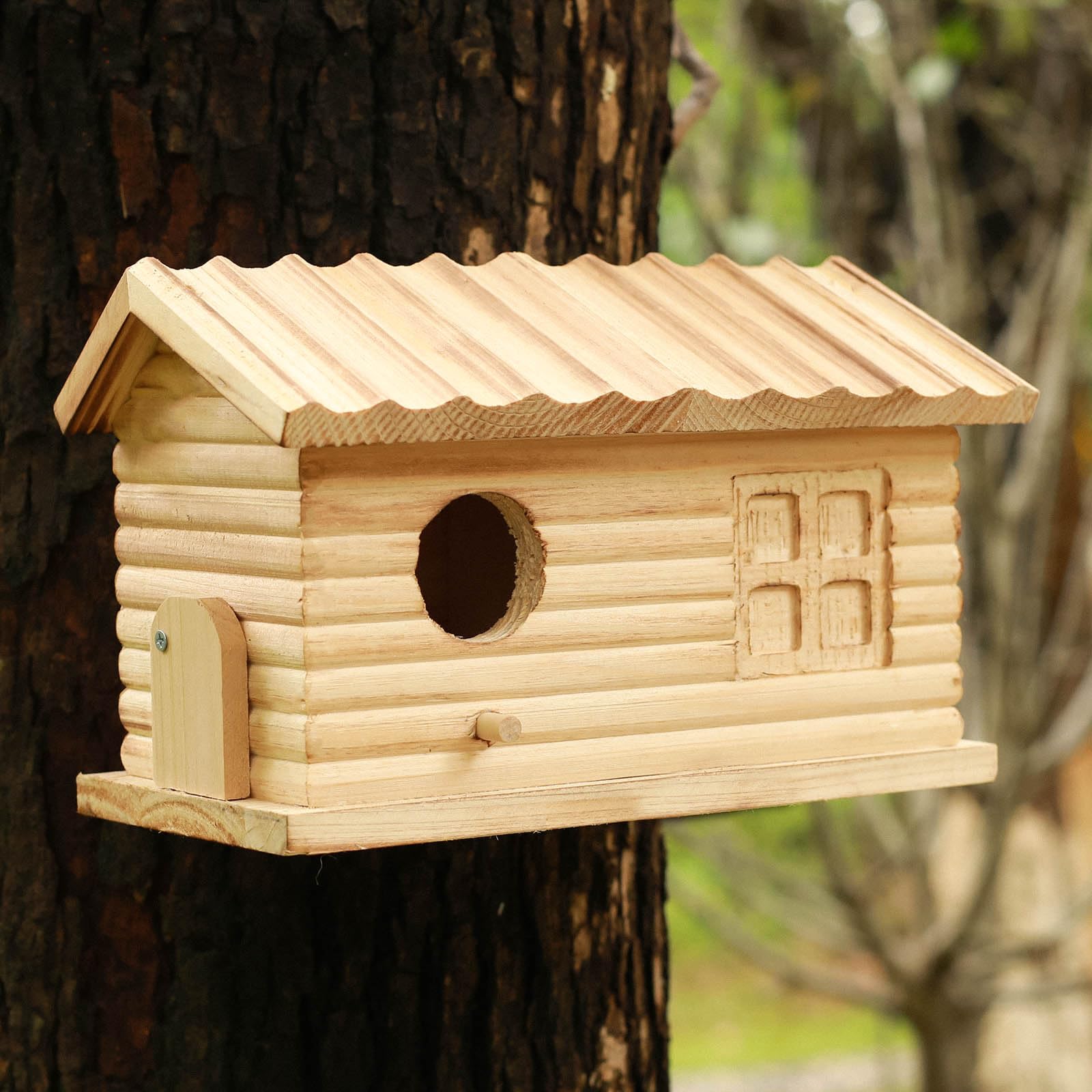 Casa de pájaros al aire libre Bluebird House para espacio exterior, casas de pájaros colgantes, caja de anidación de pájaros de madera sin terminar Cardenales 6