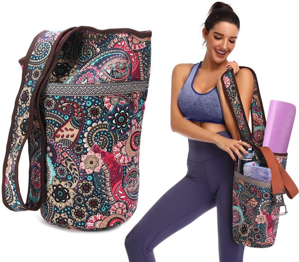 ヨガマットバッグ カジュアル ファッション キャンバス ヨガバッグ バックパック Lサイズ ジッパーポケット付き ほとんどのサイズの