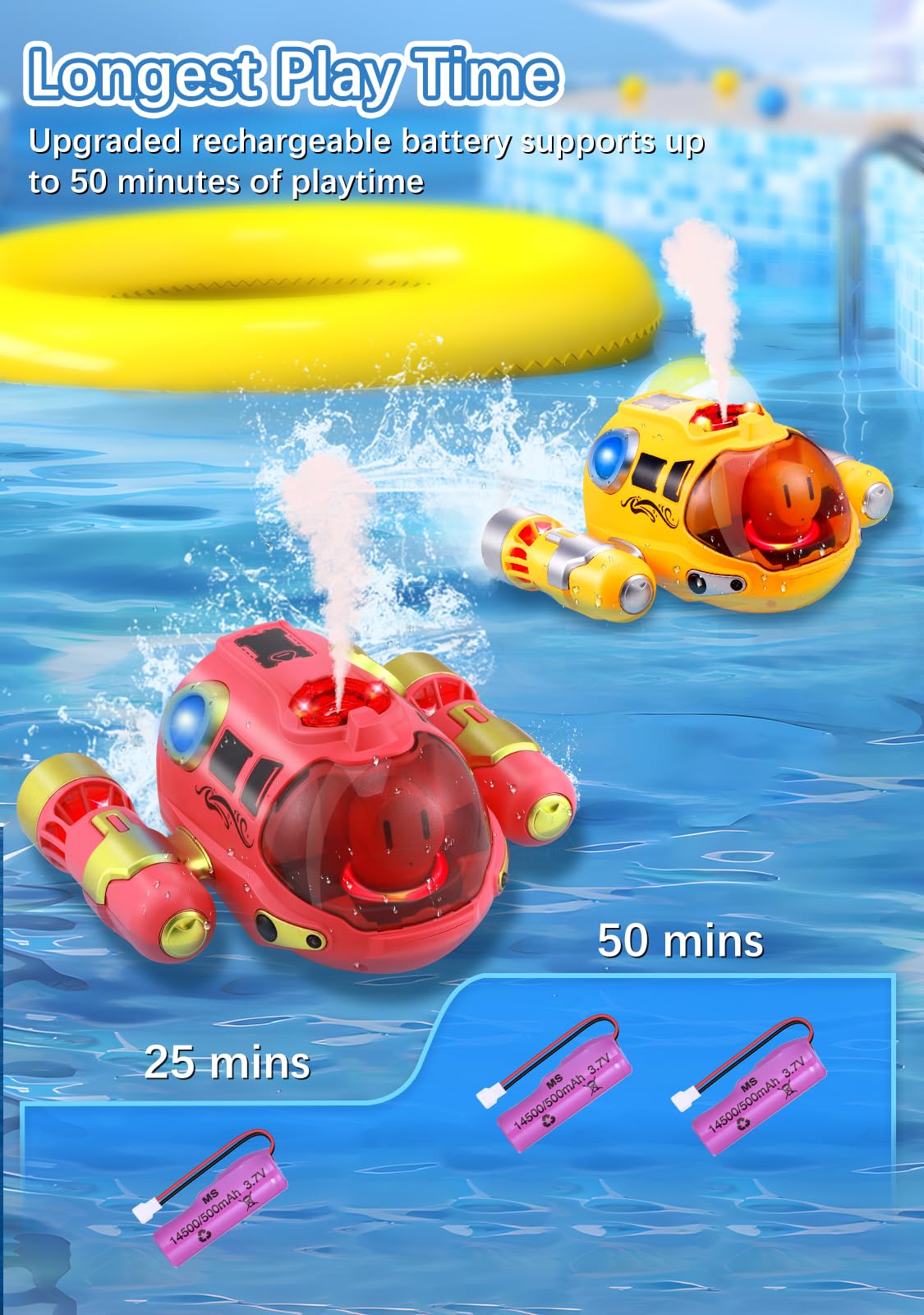 Barco Teledirigido Niños, Barco RC con Spray/luz de luz, Lancha Teledirigida con 2 Baterías Recargables, 2.4GHz RC Juguete Barco para Piscinas y Lagos, Regalo para niños y niñas