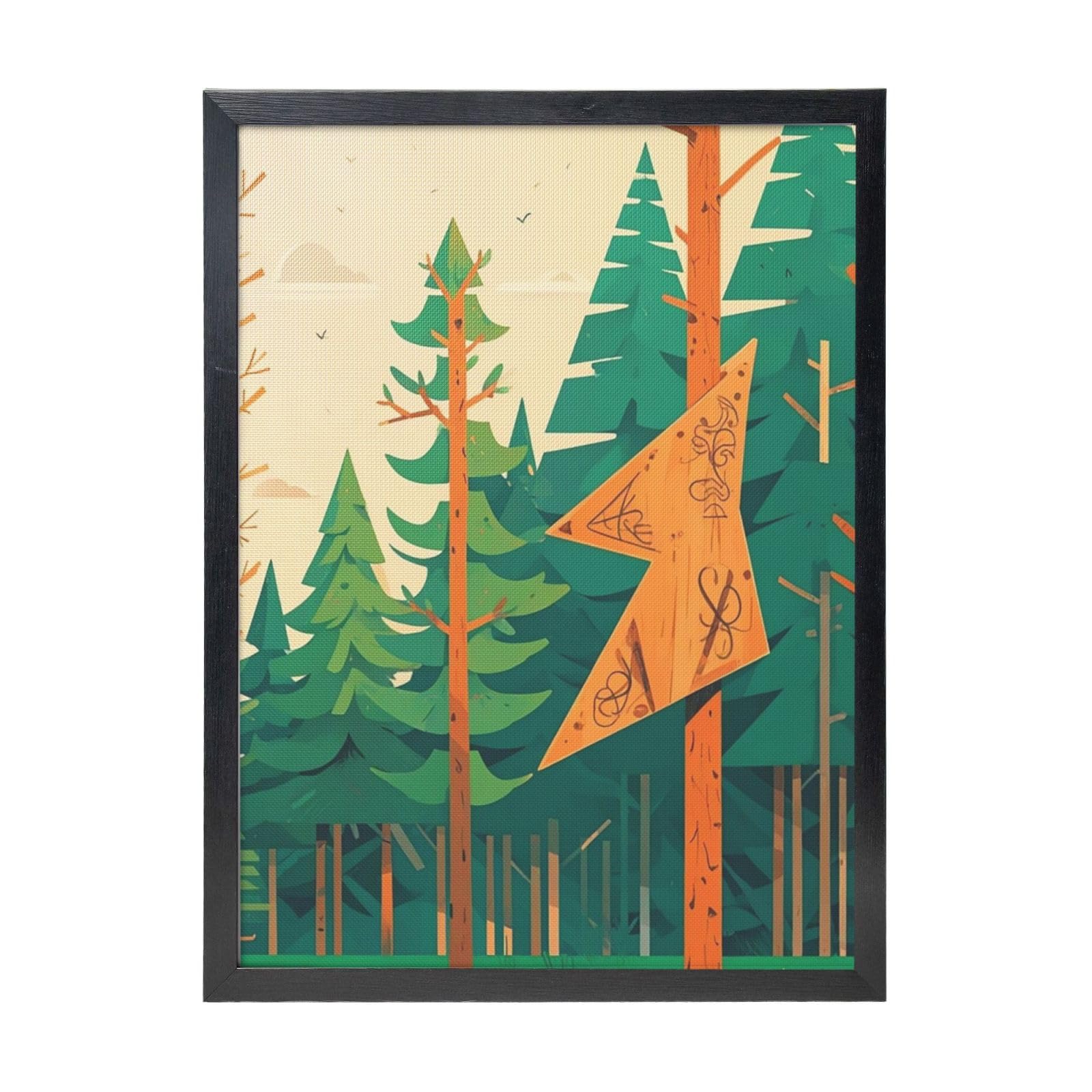 Framed Wall Art - Decorative Canvas Painting Mountain Fir Forest Pictures Poster Aesthetic Modern Prints Artwork for Bedroom Office Wall Decor Ready To Hang 12x16 in