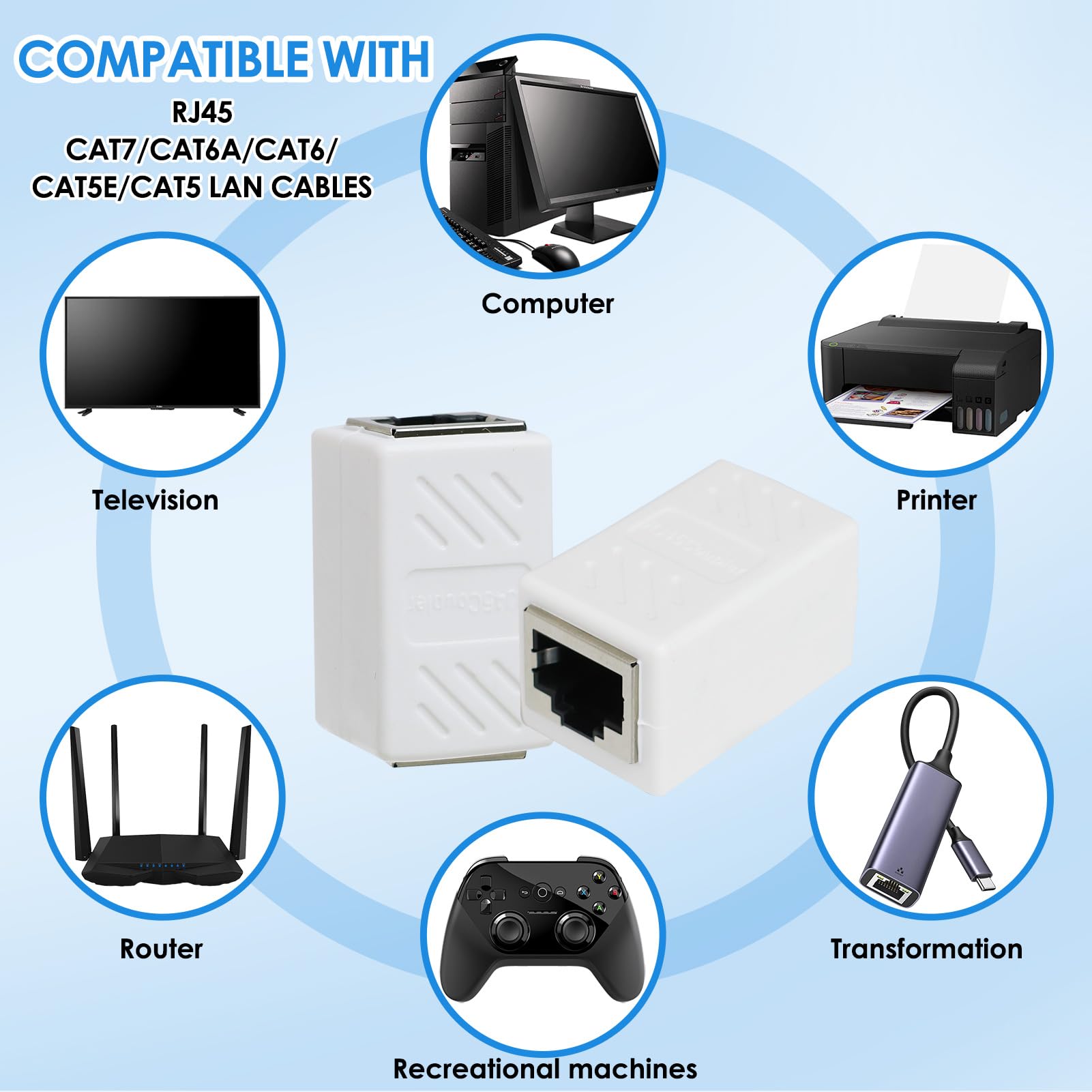 Accoppiatori RJ45 Schermati 10Gbps - 6 Pezzi Bianchi, Per Cavi Ethernet Cat5 A Cat8