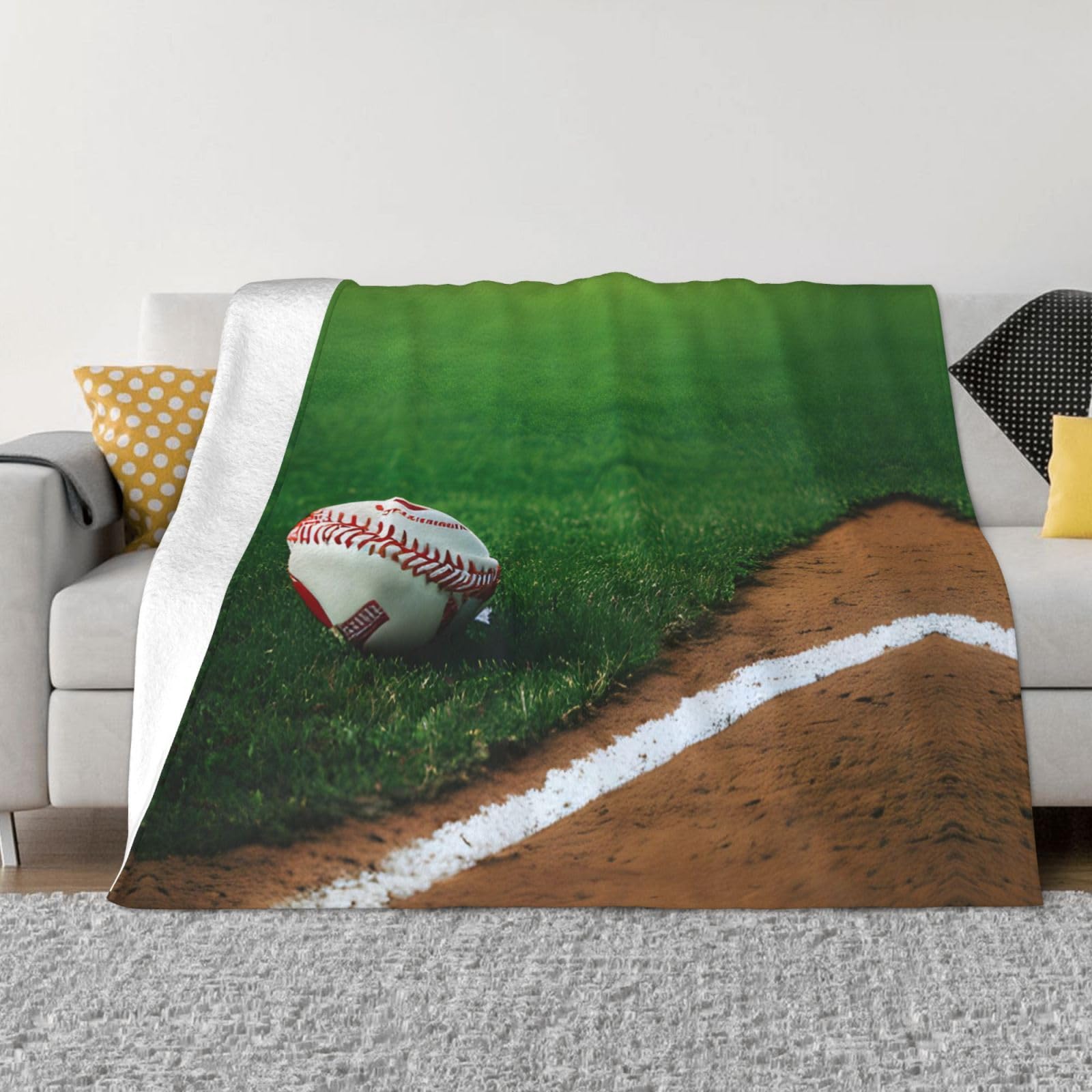 Couverture de canapé anti-froid en peluche moelleuse baseball double