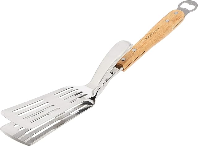 Amazon Basics 2-In-1 Spatula Tongs with Bamboo Handle