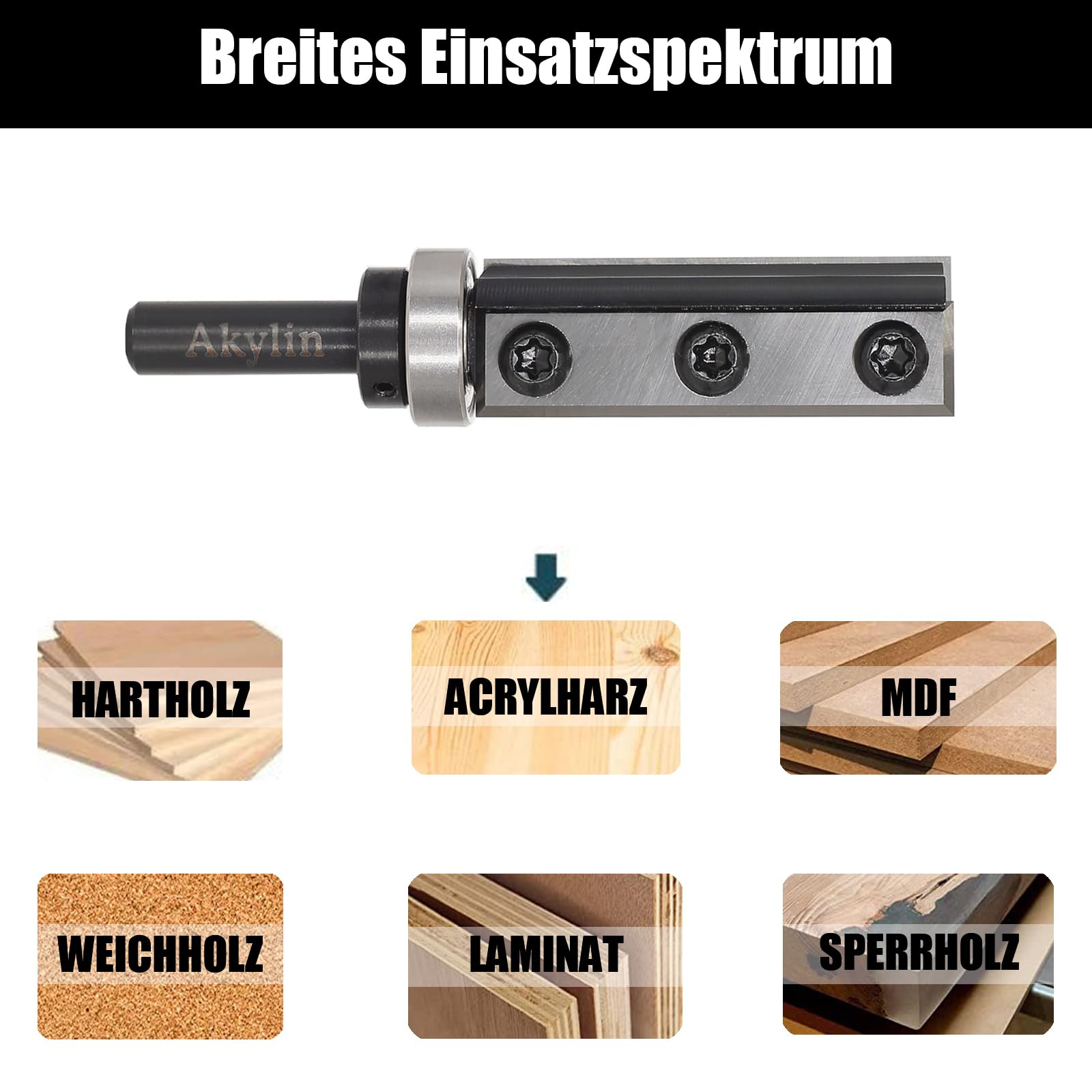 Fresa de enrasado con placa reversible de 8 mm de vástago, cuchilla de carburo intercambiable de 4 lados, fresa de enrasado para fresadora con rodamiento, fresadora de madera para el acabado de