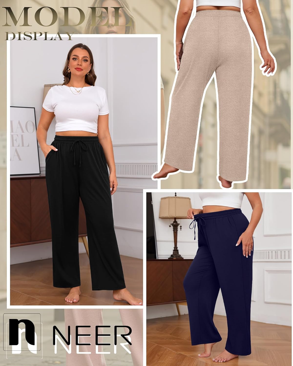 Neer 3 Pack Women's Plus Size Sweatpants Wide Leg High Waist Drawstring Yoga Lounge Joggers Open Bottom Pants with Pockets - Image 6