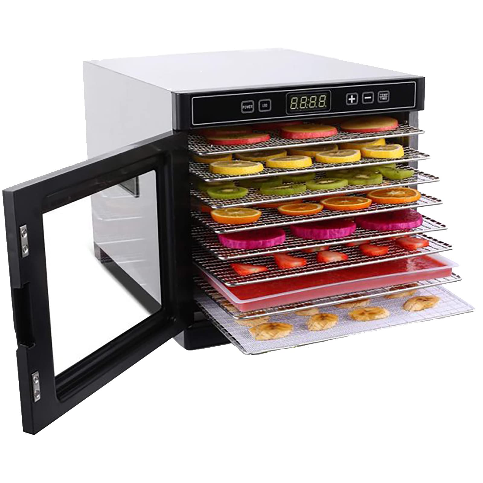 Deshidratador de Alimentos de 8 bandejas Negro, Temporizador de 24 Horas, Ajuste de 35-75 ℃, máquina Seca con Pantalla Digital, para secar Frutas, Carne, Verduras, 220v
