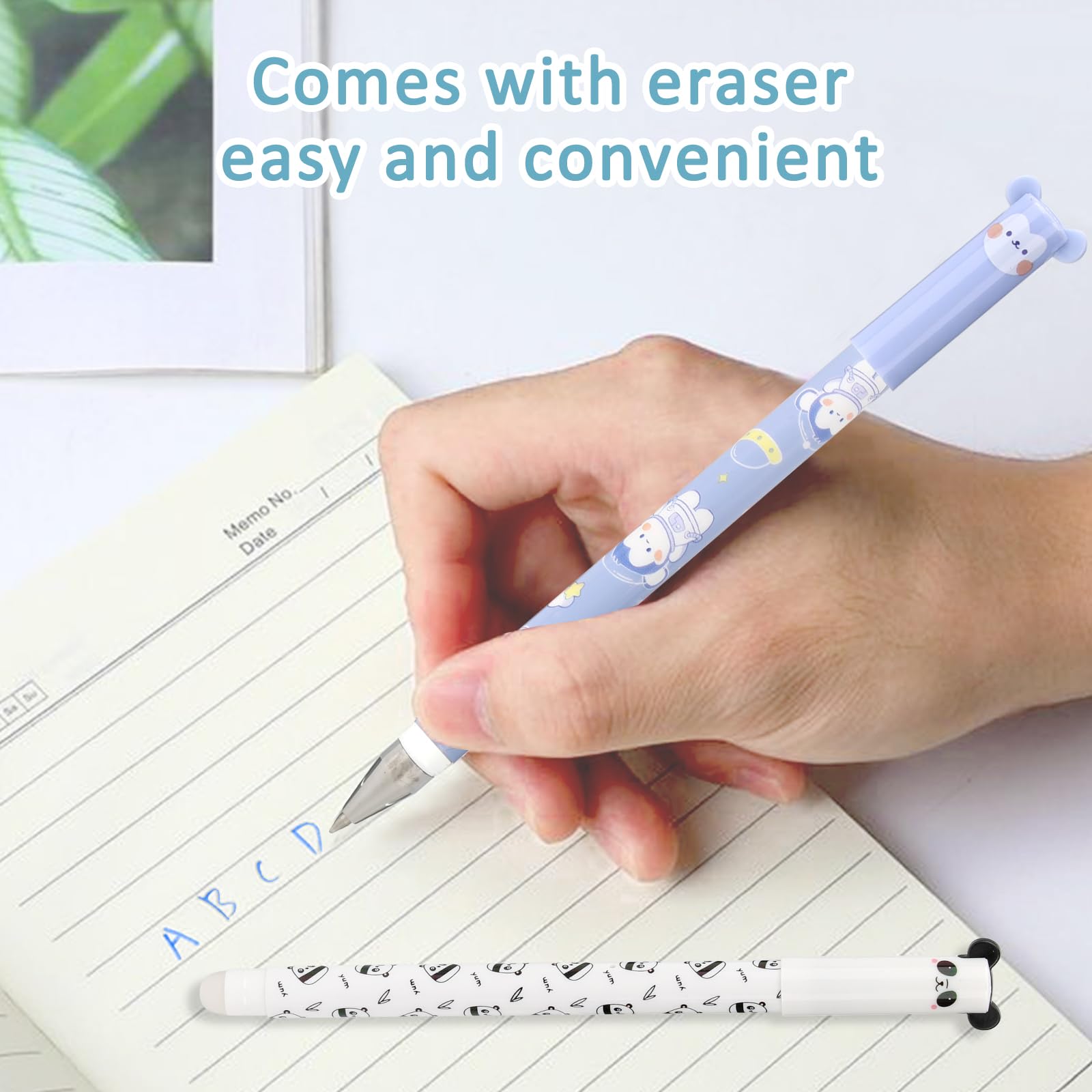 Confezione da 6 penne gel cancellabili blu inchiostro dolce cartone animato erasable pen punta punta 0,5 mm diametro mina sfera all'estremità per rimuovere l'inchiostro senza usura del foglio, per
