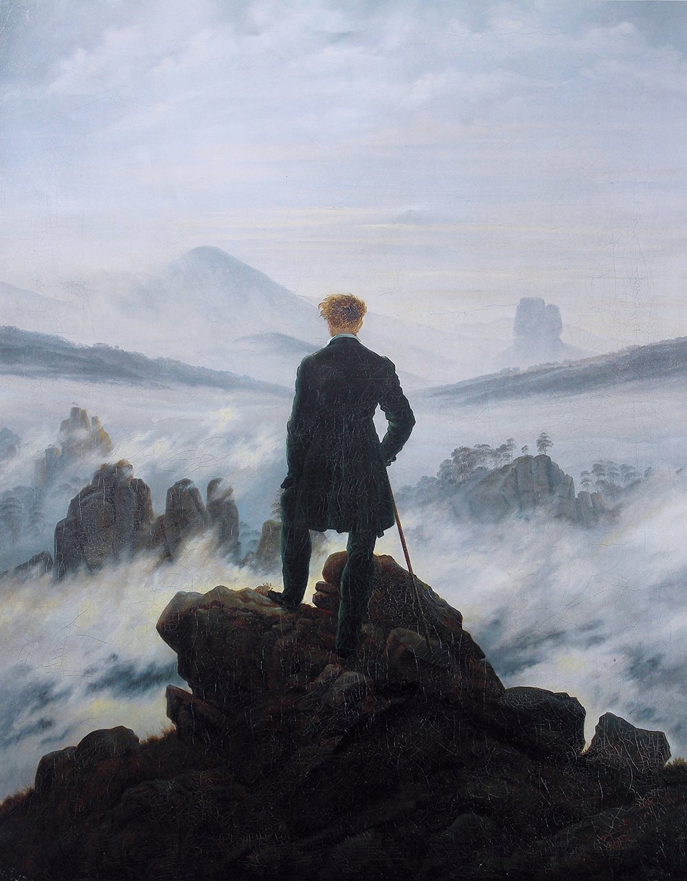 Cuadro El caminante sobre el mar de nubes decorativo, pintura de Friedrich con marco marrón mate