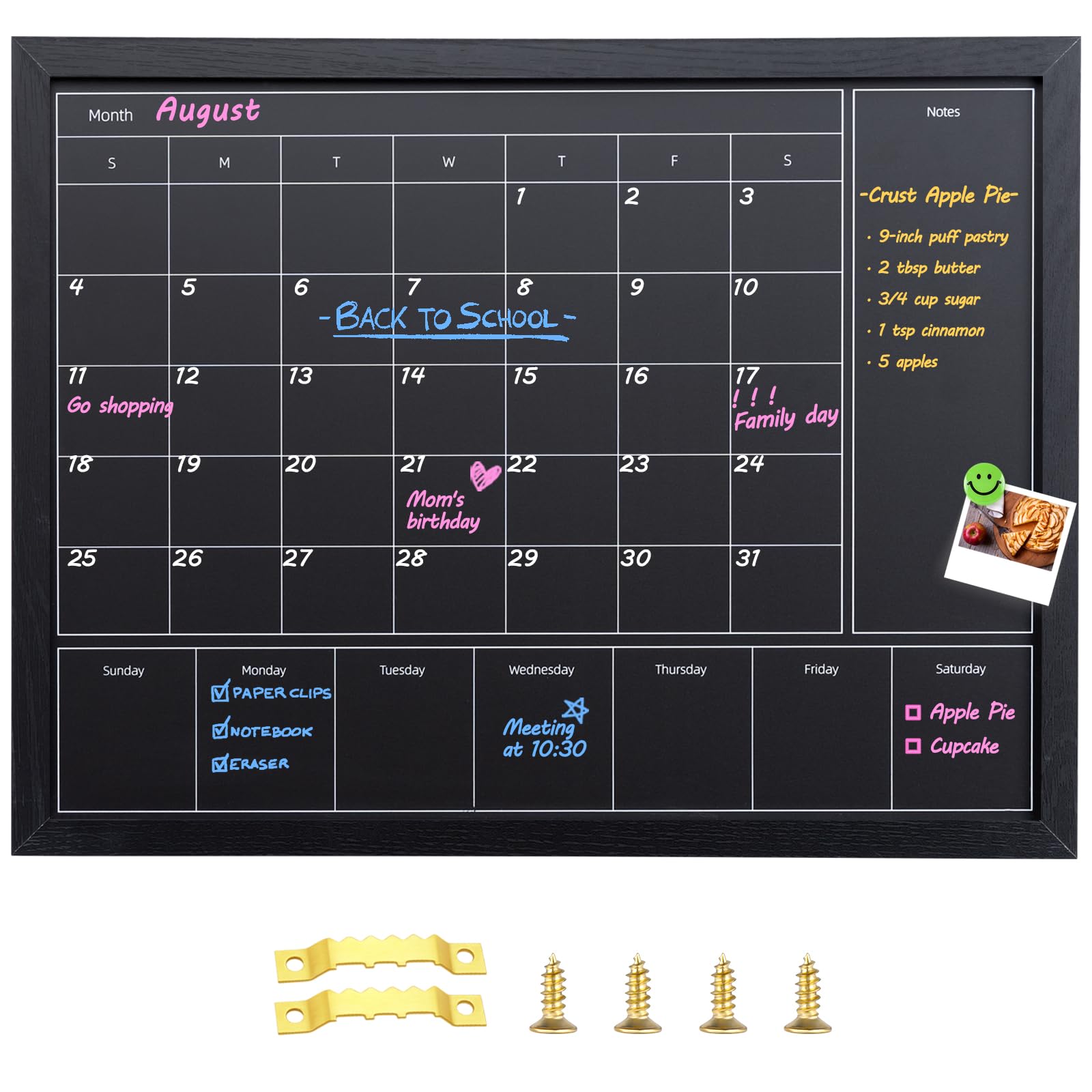 Aitakatta 3-in-1 Chalkboard Calendar for Wall, Magnetic Monthly & Weekly Calendar, 23.6"x17.7" Blackboard for Wall with Black Wood Frame, Hanging Chalkboard for Decor/Memo(YL+ZL-HB-BK,4560)