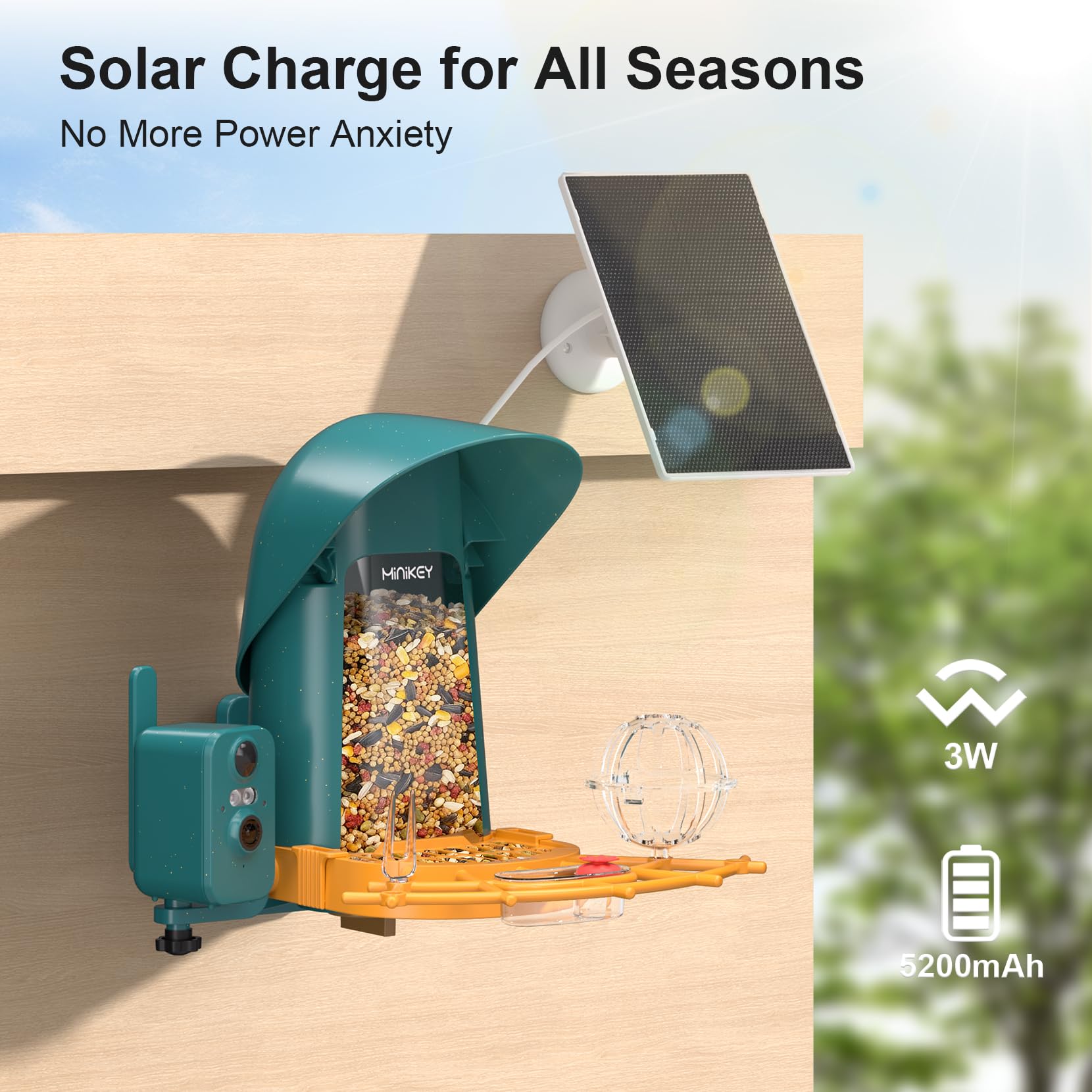 Smart Bird Feeder mit Kamera Outdoor Vogelhaus, 4MP Ultra HD & AI Identifizieren Sie 11000+ Arten, 2L große Kapazität, solarbetrieben mit App Ankunftswarnungen, ideale Vogelhausgeschenke für