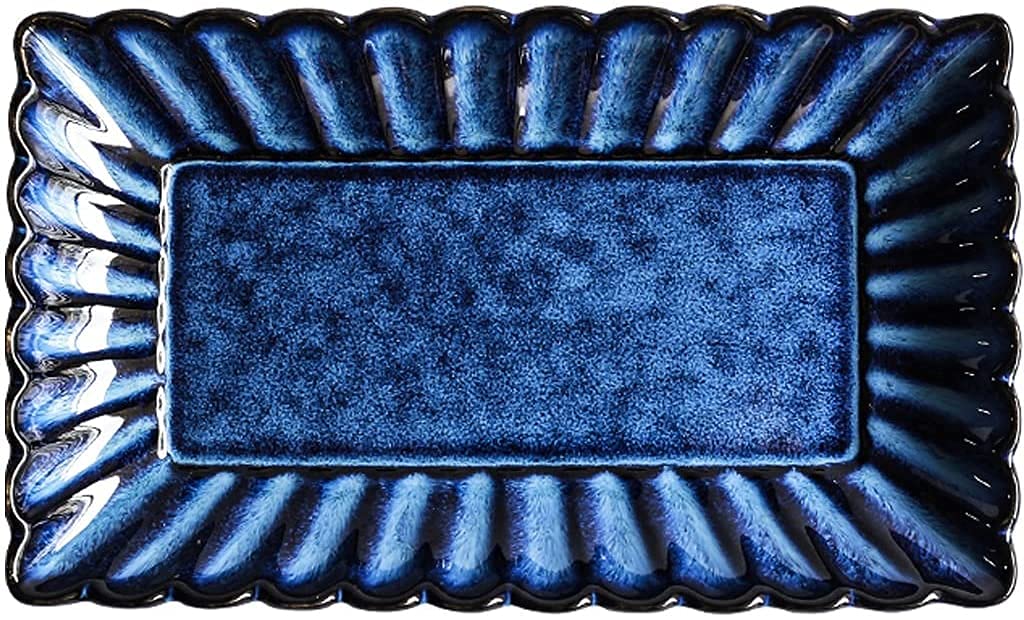 Memyme Plates Dinner Plates Ceramic，Japanese Tableware Steak Plate Fruit Plate Vegetable Plate Rice Plate Fish Plate(Color:Blue;Size:8inch)