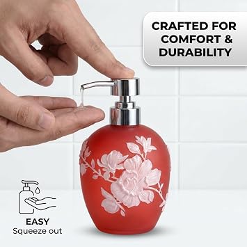 Bathroom Accessories 6Pcs Set, Soap Dispenser, Toothbrush Holders, Tumbler, Soap Dish & Cotton Swab Jar Modern Bathroom Decor, Modern Farmhouse Decor, Countertop Accessories, Red