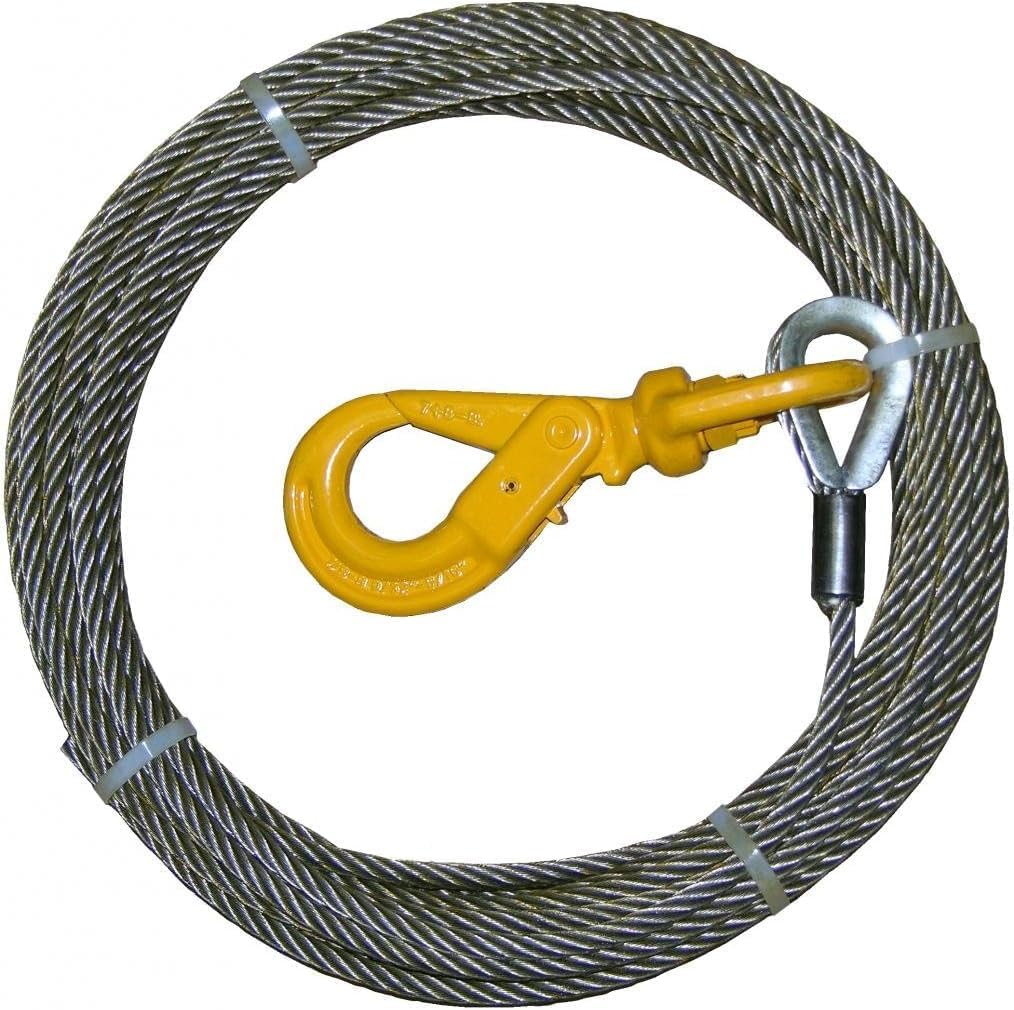 Secure Tow SCC-3765-SLH Winch Cable, 3/8" x 65' Steel Core with Self Locking Swivel Hook for Wrecker, Tow Truck, Rollback, 15,100 lbs Breaking Strength & 4,250 Lbs. WLL @ 3.55: 1 Safety Factor