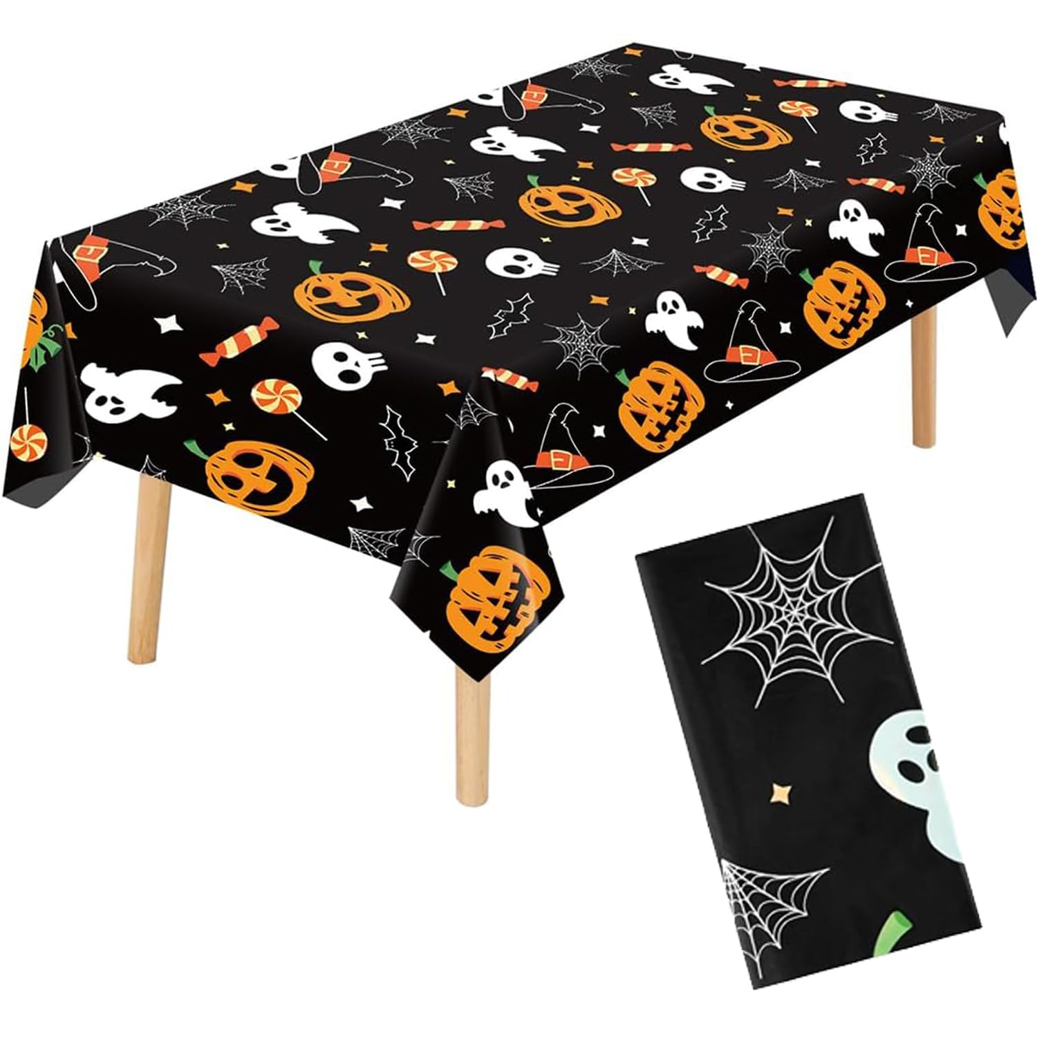 Halloween Pumpkin Tablecloth, Halloween Table Decorations, Halloween Tablecloths, Pumpkin Spider Web Ghost Bat Waterproof Tablecover for Indoor Outdoor Halloween Party Home Decorations