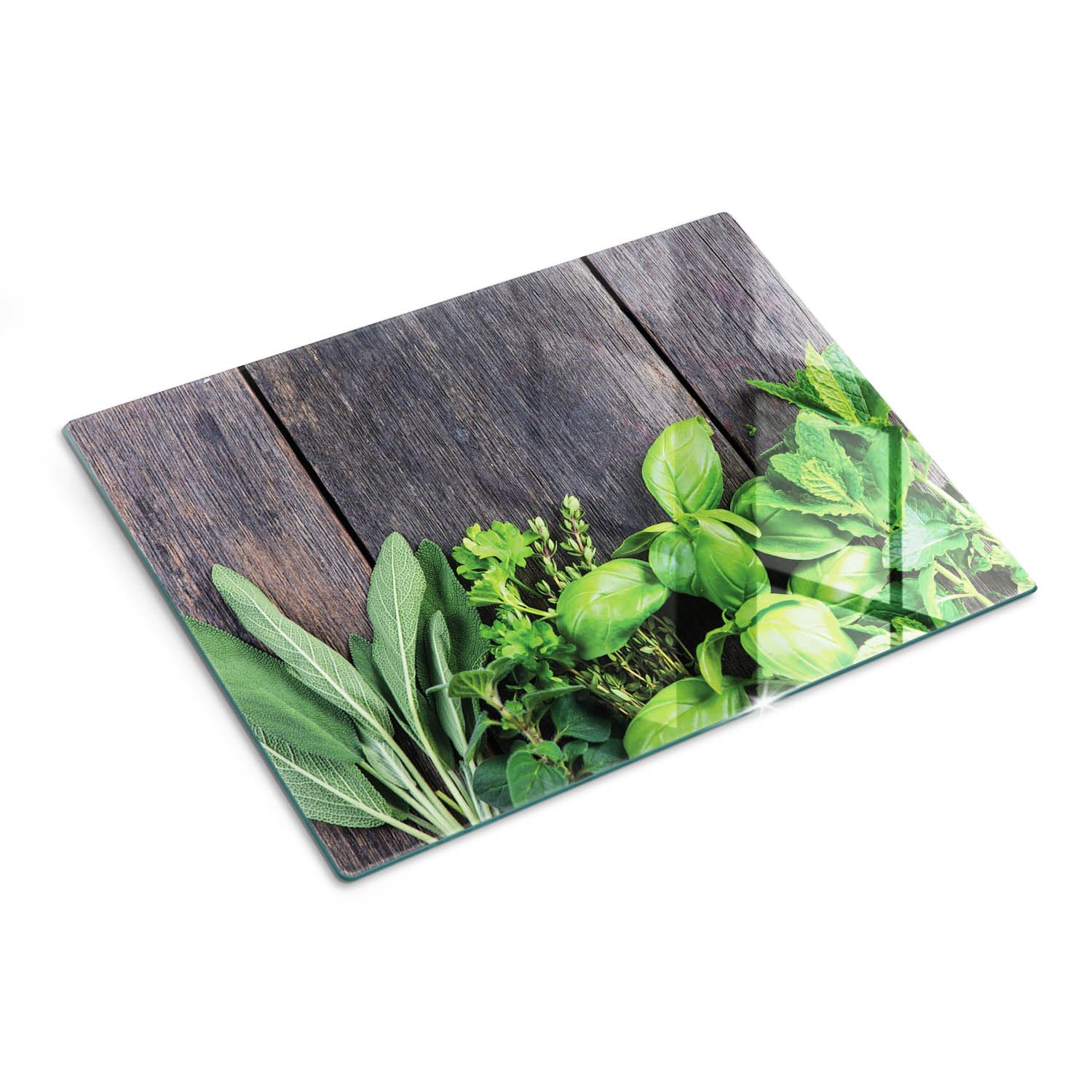 Planche à découper en verre trempé 40x30 cm Herbes Menthe Bois