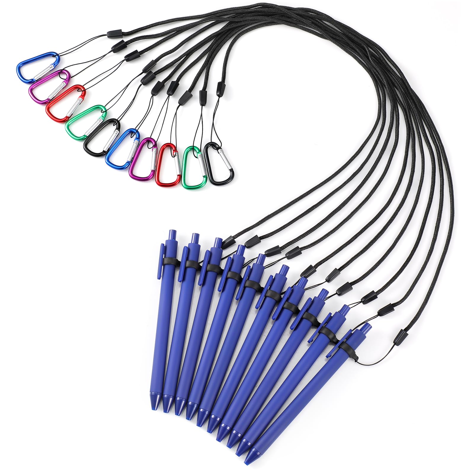 Harloon 30 Sets Leash Pen Silicone Lanyard 24'' Spring Snap Hook Safety Neck Strap Pen with Refills for Notebook