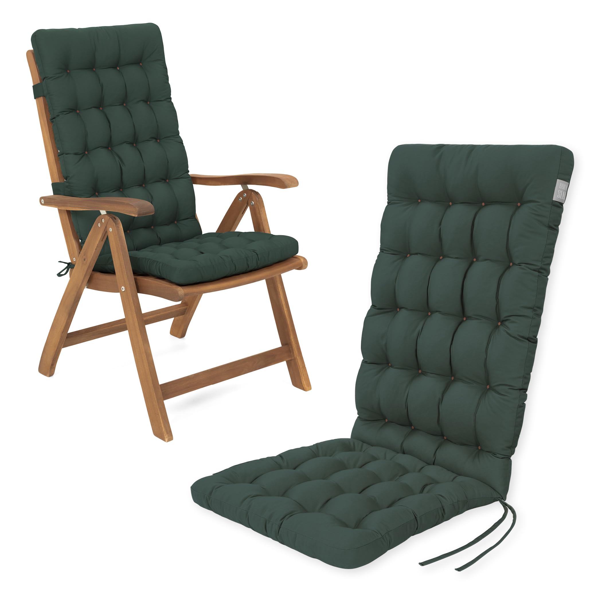 Hochlehner Auflage (1 St.) - Sitzpolster Gartenstuhl - Bequem, Wetterfest, Waschbar bis 95°C, Orthopädisch - Made in Germany (1 Stück - 120x48 cm, Moosgrün)