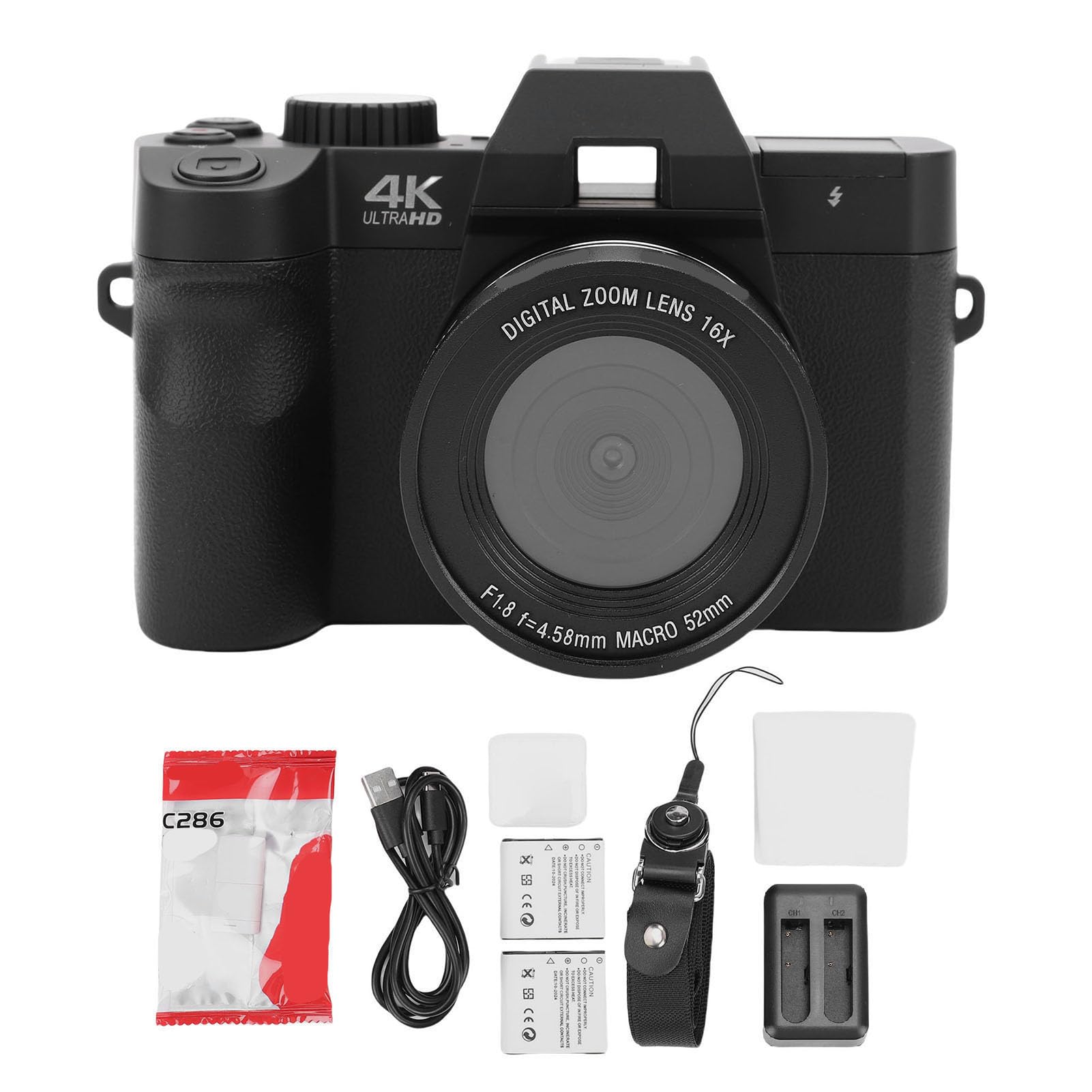 Lazmin112 Fotocamera Mirrorless, Fotocamera per Vlogging 4K da 48 MP per Fotografia, Zoom 16X, 32 GB Incorporati, 2 Batterie, Foto e Video, per Viaggi