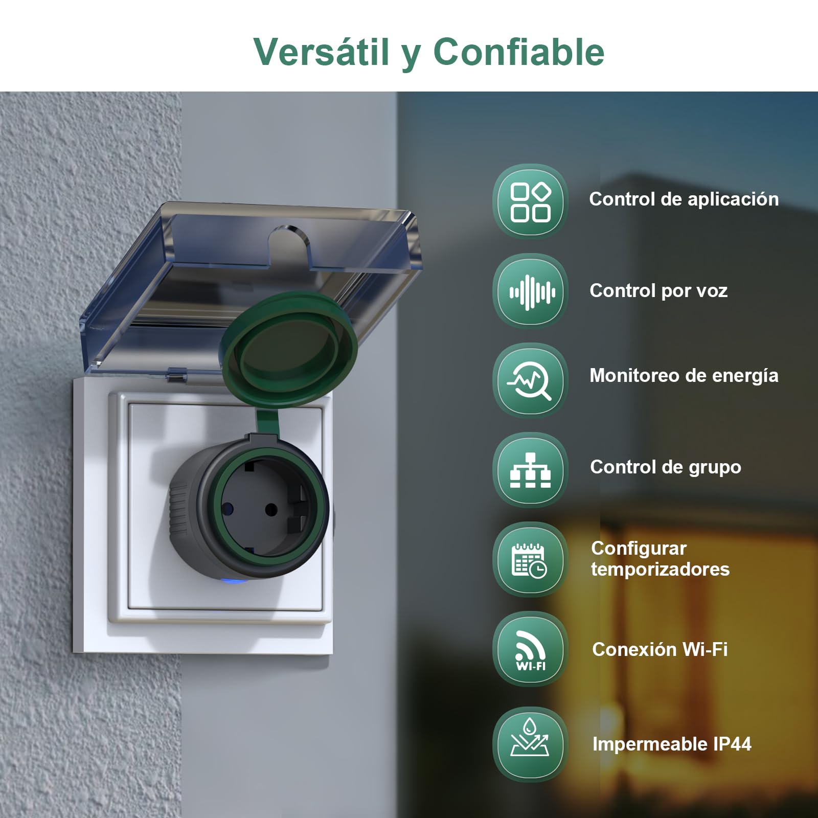 EIGHTREE Enchufe Inteligente Exterior Impermeable IP44 Con Monitorización de Consumo Energético, Enchufe Wi-Fi Compatible con Alexa, SmartThings y Google Home, Control Remoto y Voz, 2.4GHz WiFi, 16A