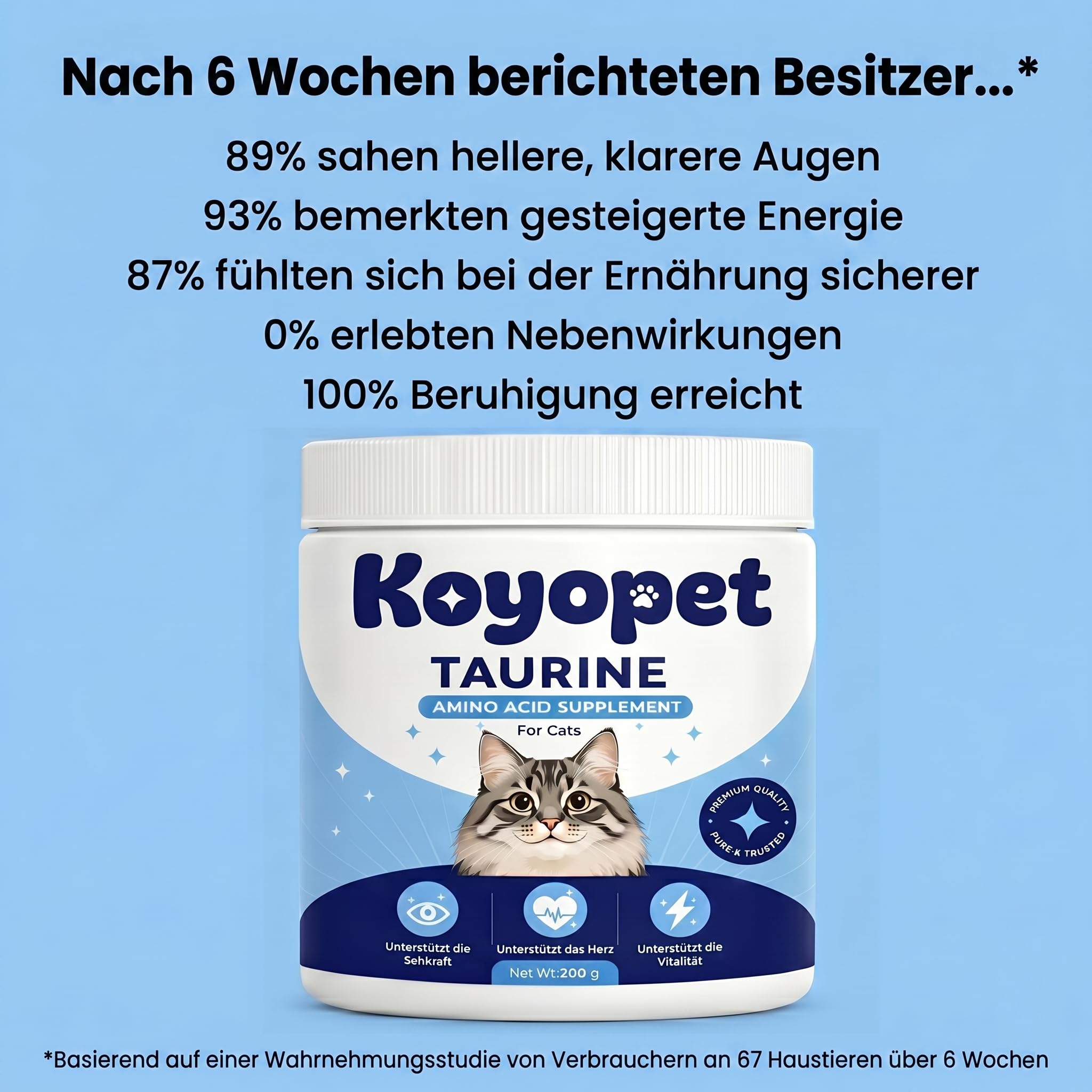 Koyopet Taurin Aminosäure-Ergänzungsmittel für Katzen, Pulver, 200 g, unterstützt Herz, Sehvermögen und Vitalität (1)