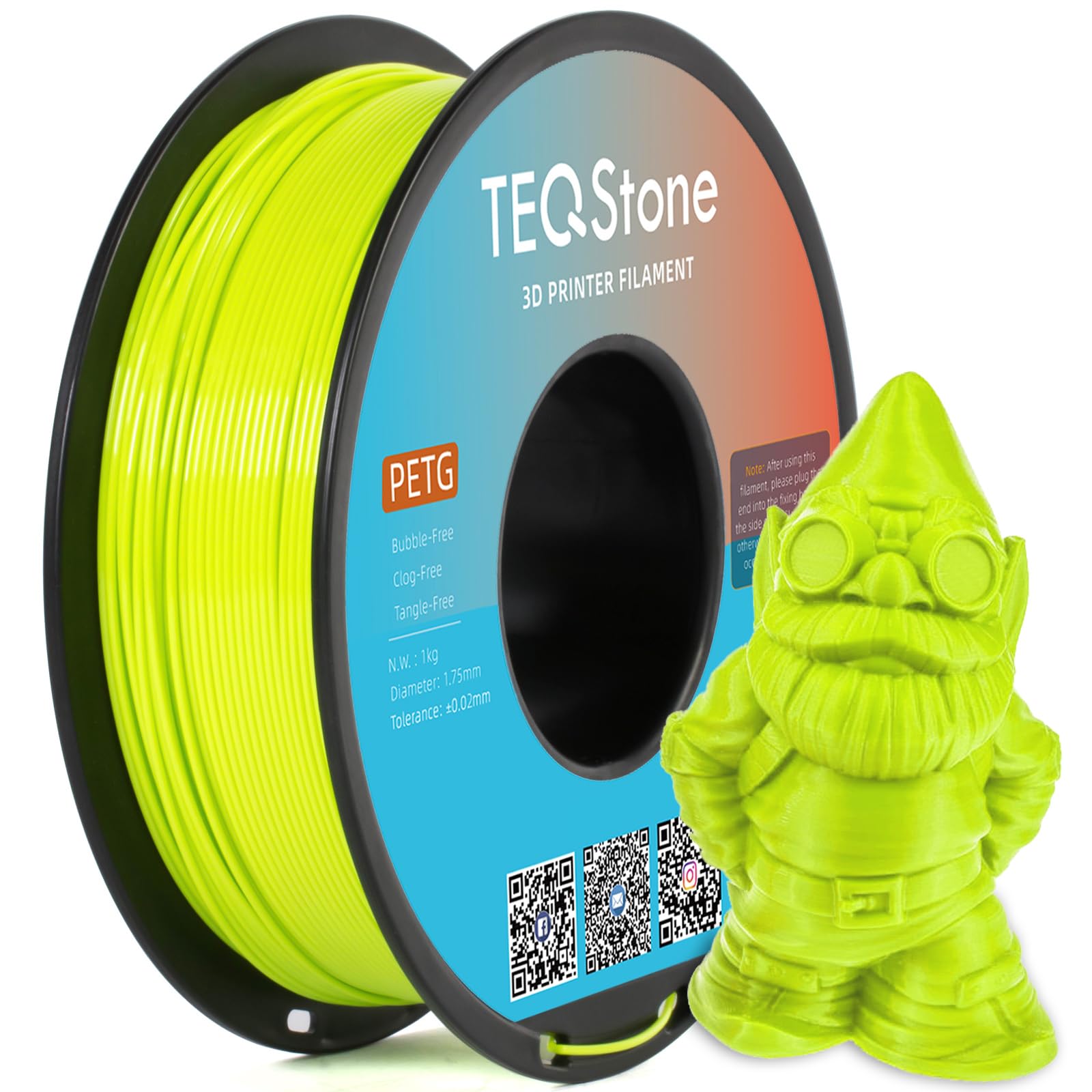 PETG Filament 1.75mm Apple Green 1KG Spool, Consistent Diameter +/-0.02mm 3D Printer Filament Vacuum Packaging