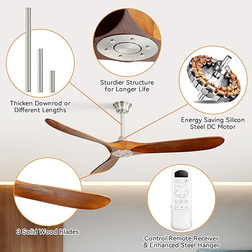 Miniatura 3 de Sofucor - Ventilador de techo sin luces y con control remoto, de 60 pulgadas, con 3 aspas y motor CC reversible y silencioso, para exteriores o para