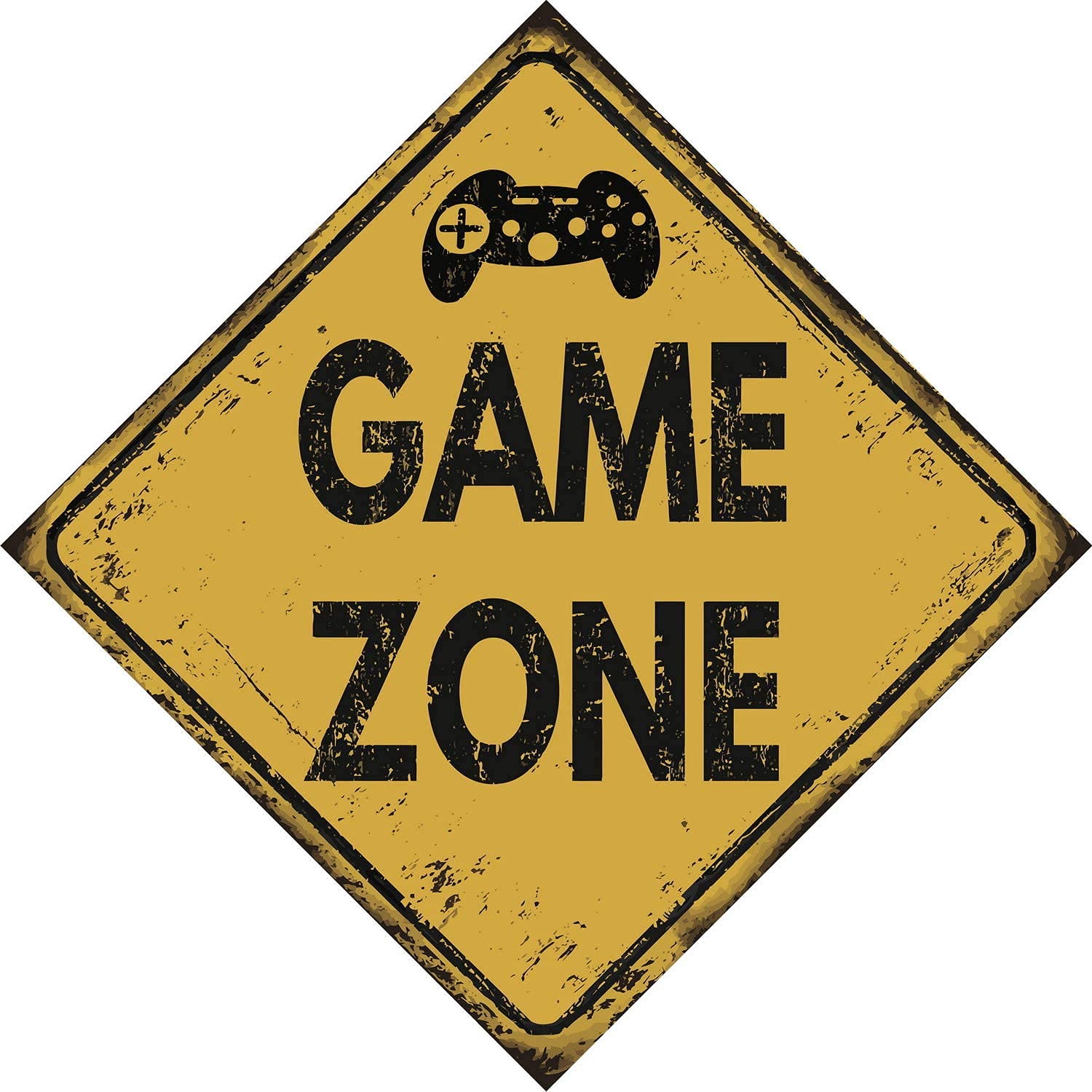 Vintage Advertising Wall Tin Plaque Large Square 20x20cm Pub Shed Bar Man Cave Home Bedroom Office Kitchen Gift Metal Sign - Warning Yellow Hazard Game Zone xbox ps4 ps5 Gamer inspired