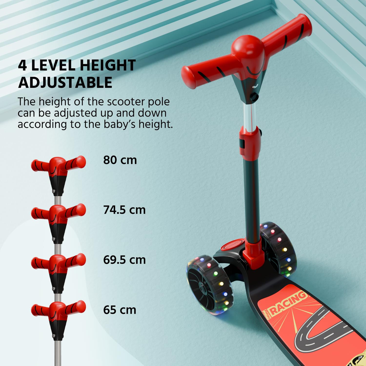 Lifelong Kick Scooter Adjustable Height, Foldable Design, with Side Stand, Skate Scooter for Kids, 6month Manufacturers Warranty, 50Kg Weight Capacity, (Red & Black) 1
