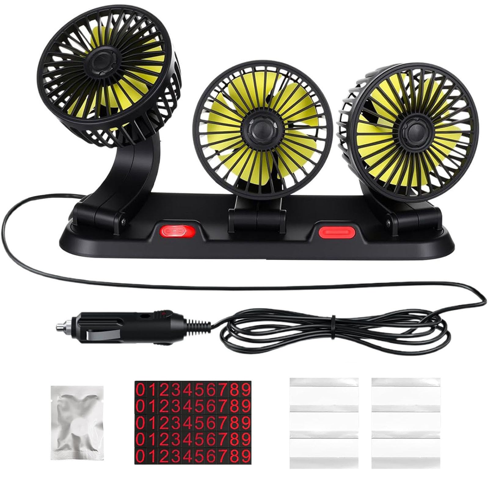 Ventilatore per auto, a tre teste per sedili posteriori, ventola di rotazione a 360°, ventilatore per sedile posteriore, ventilatore per auto da 12 V, ventola per auto con 2 velocità per auto, camion