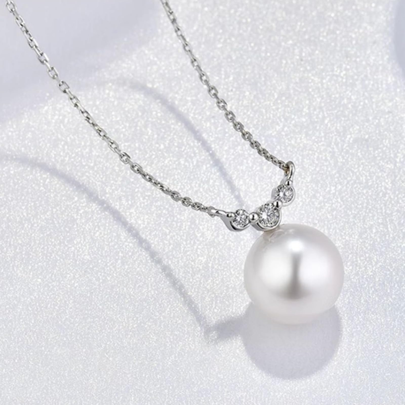 Collares de oro blanco para mujer, elegante collar de diamantes de 9K/14K/18K con colgante de perla de 8.5mm