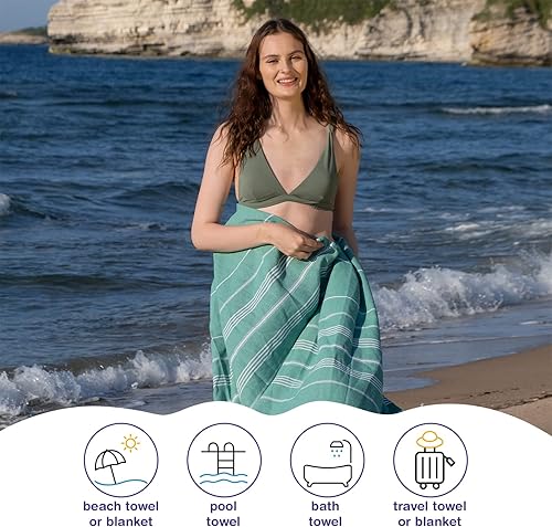 Miniatura 6 de Toalla de Playa Turca de Gran Tamaño 38''x71'' - Juego de 2  Toallas de Piscina 100% Algodón Turco Ligeras Sin Arena de Secado Rápido  Toallas de