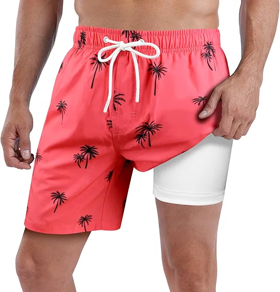 MILANKERR Men Swim Trunks 7" Swim Shorts Bathing Suit with Compression Liner Stretch No Chafed 18-21" Length