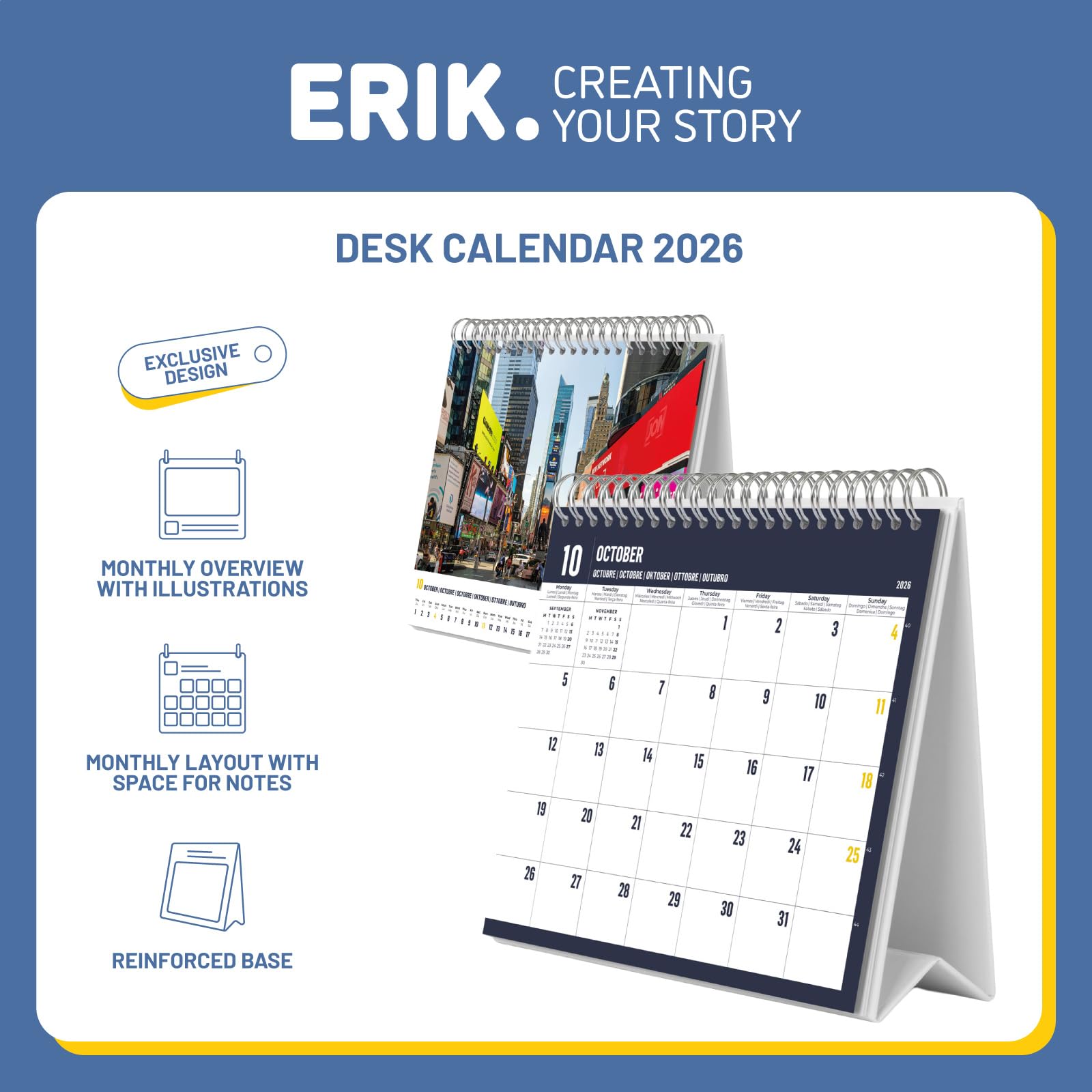 Grupo Erik Desk Calendar 2026 - New York Calendar 2026 Month To View | Monthly Desk Planner, Desktop Gifts Under 10 Pounds | Travel Gifts For Friends