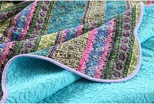 Miniatura 6 de NEWLAKE conjunto de 3 piezas de cubrecama de algodón rayado estilo Jacquard en Patchwork, Algodón, Azul, gemelo