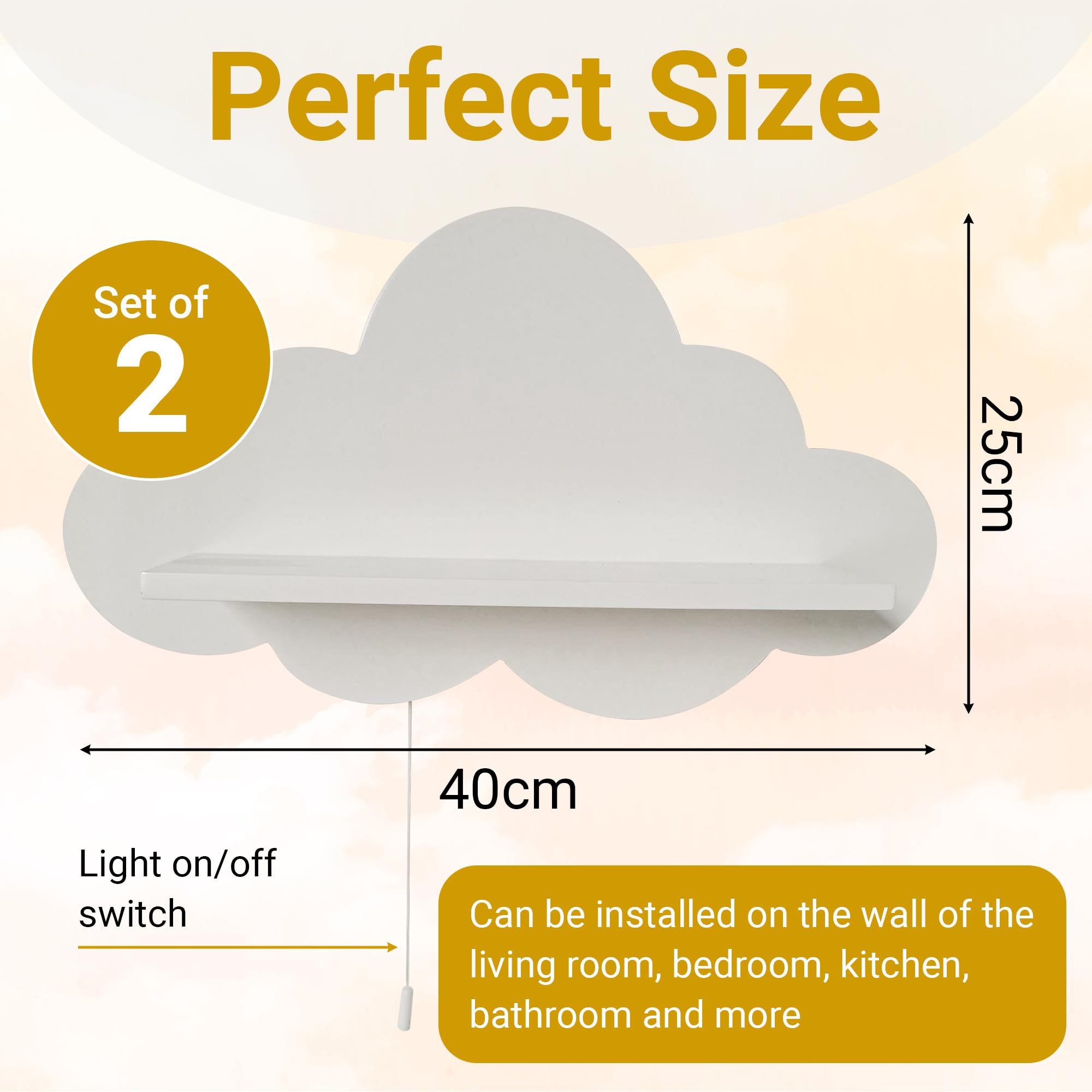 Floating Cloud Wall Shelves 2 Pack, Mini Cloud Floating Shelves for Kids Room Decor, Hanging Display Wall Shelf for Bathroom Livingroom Bedroom, Decorative Cloud Shelf for Toys Plants Books